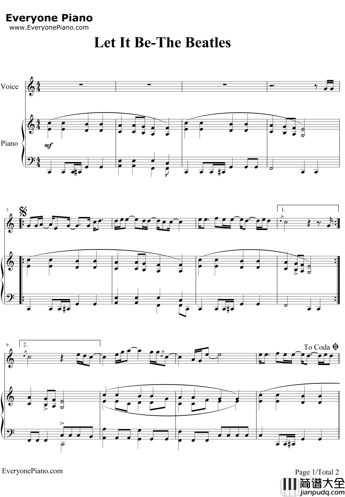 Let_It_Be钢琴谱_The_Beatles