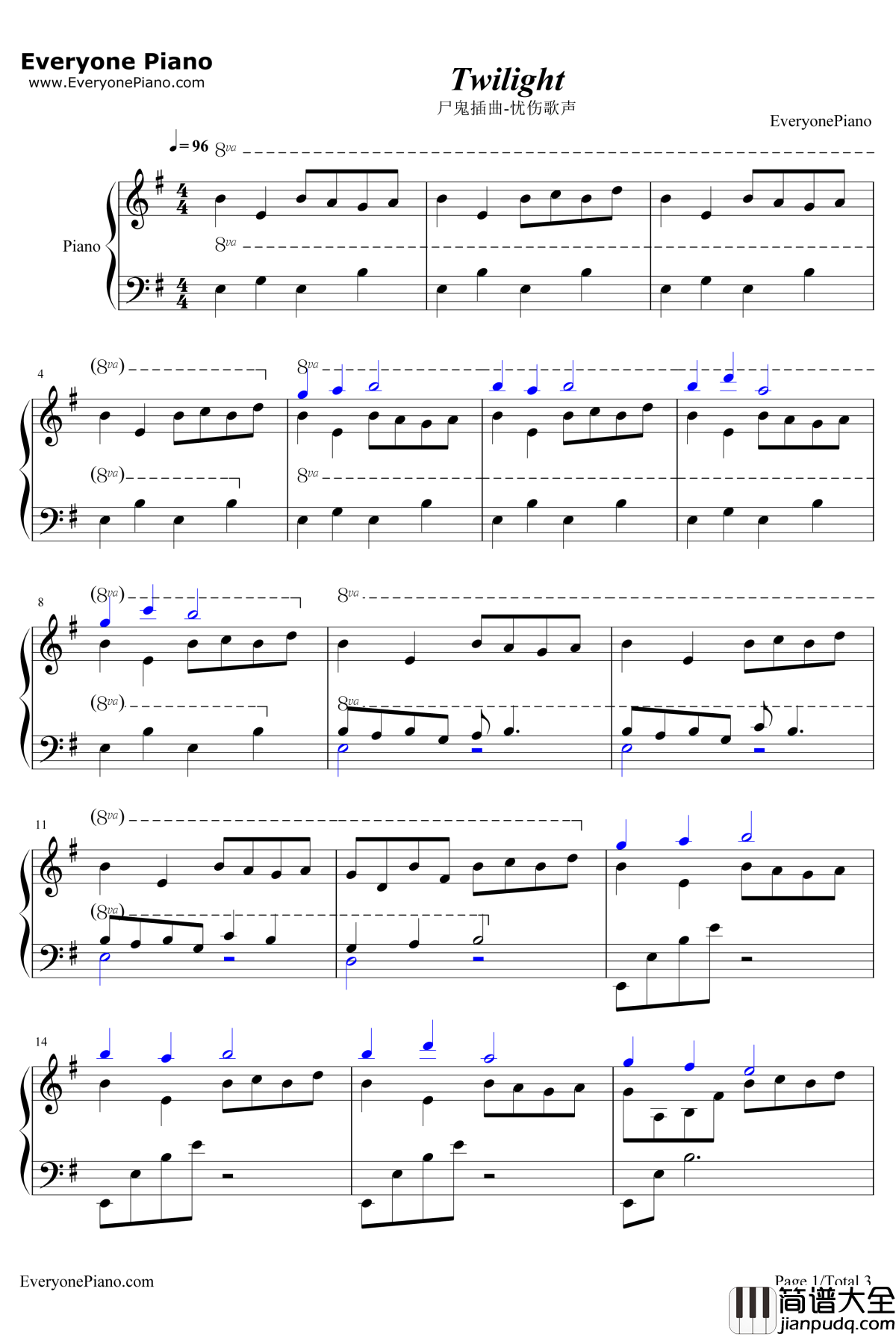 Twilight钢琴谱_高梨康治_尸鬼插曲