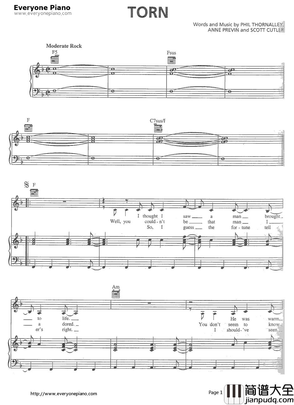 Torn钢琴谱_NatalieImbruglia