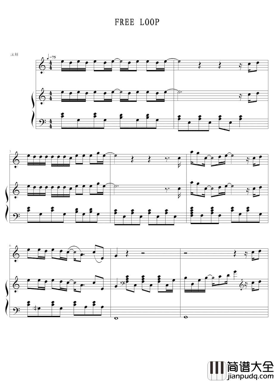 Free_loop钢琴谱_ Daniel_Richard_Powter_拥抱新生活_遇见新自己