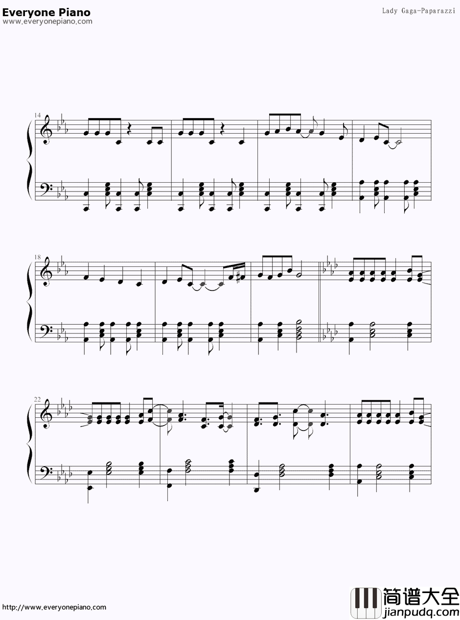 Paparazzi钢琴谱_Lady_Gaga_绯闻女孩第二季第一集插曲