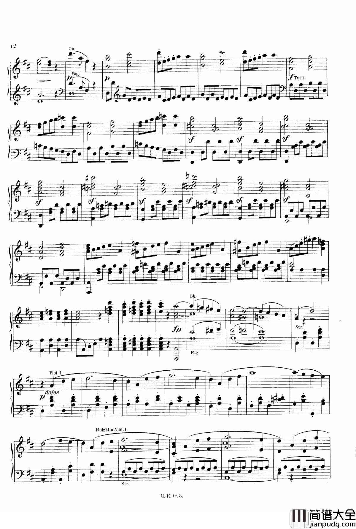D大调第一交响曲_D.82钢琴谱_舒伯特