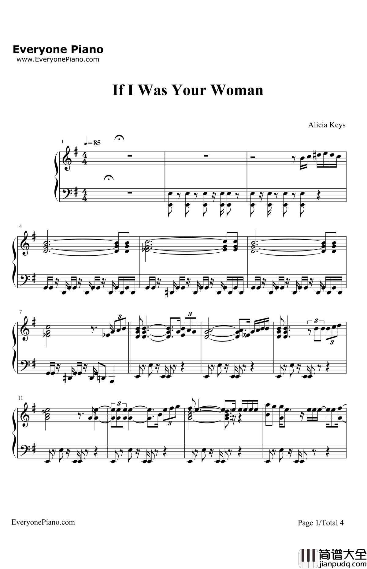 IfIWasYourWoman/WalkOnBy钢琴谱_AliciaKeys