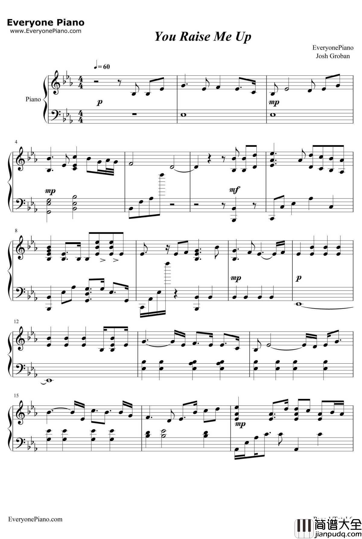 You_Raise_Me_Up钢琴谱_JoshGroban