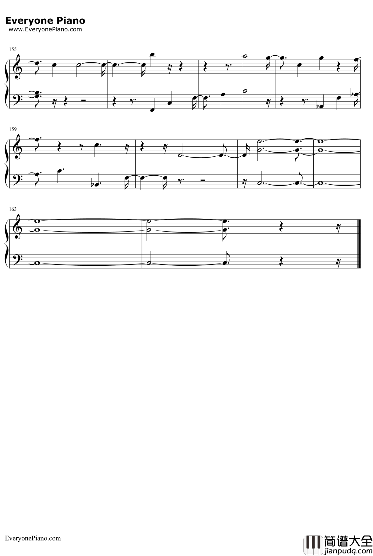 如果一切没有发生过钢琴谱_张碧晨_从天儿降插曲
