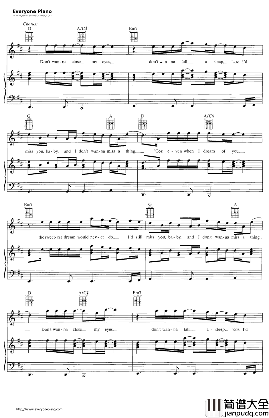 IDon't_Want_to_Missa_Thing钢琴谱_Aerosmith空中铁匠_绝世天劫主题曲