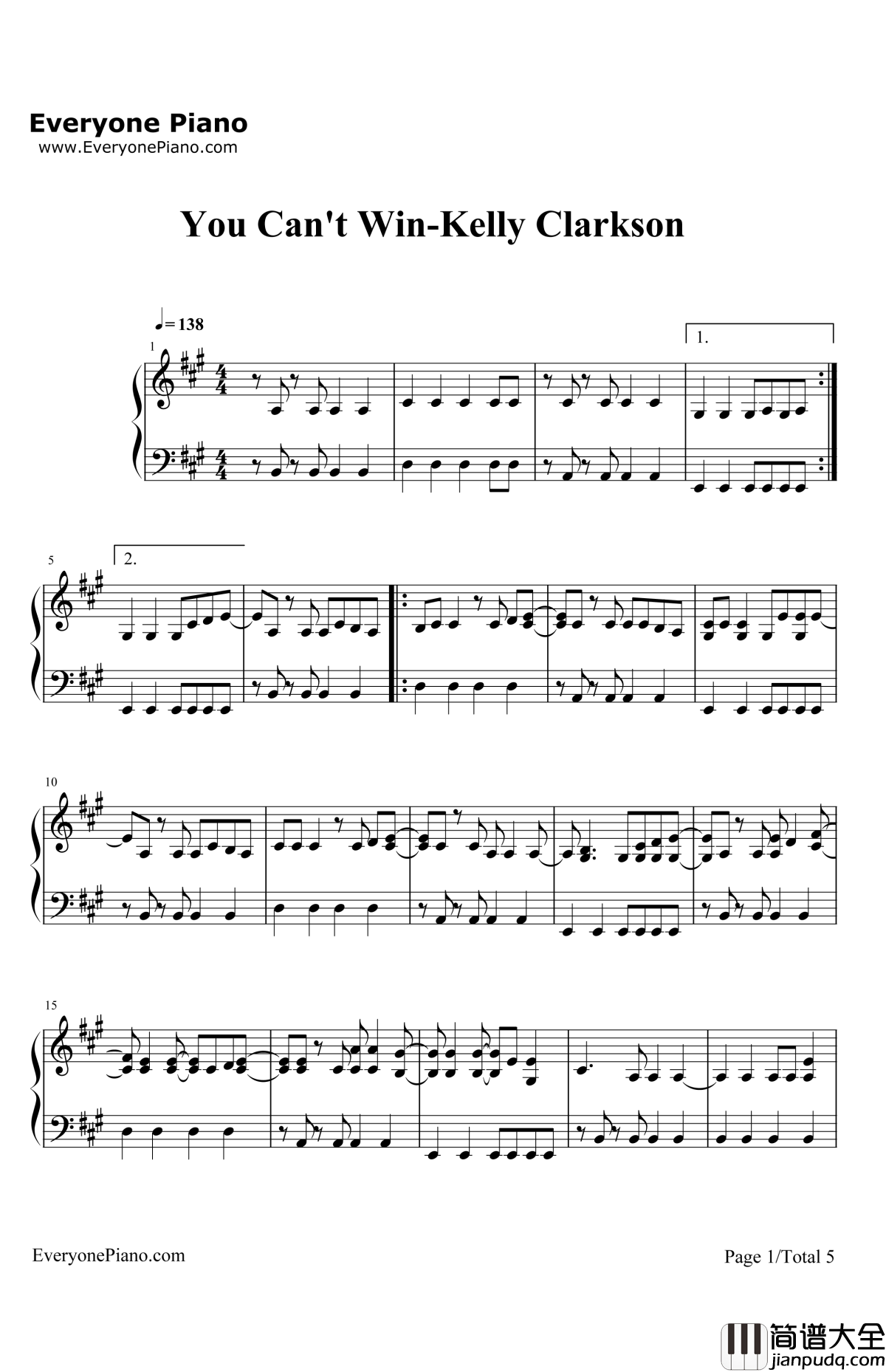 YouCan'tWin钢琴谱_KellyClarkson