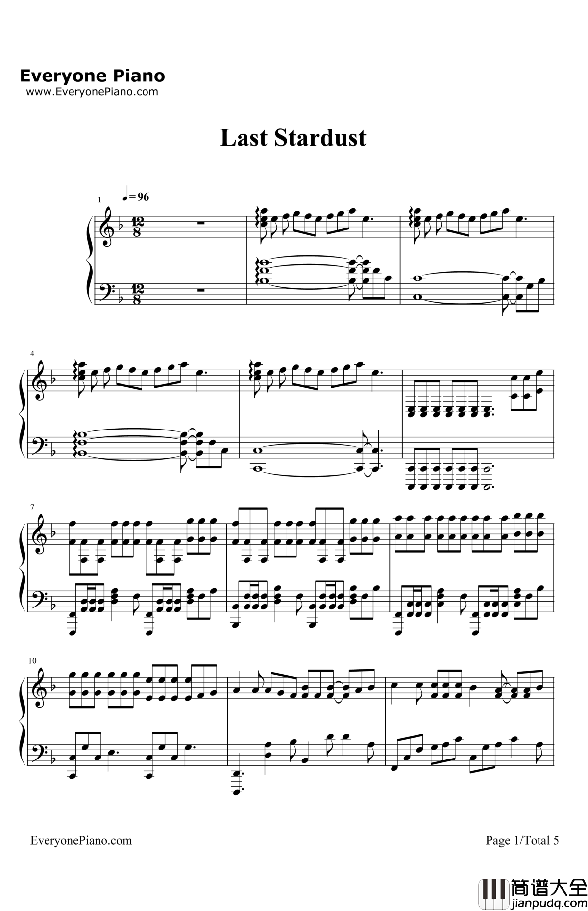 LastStardust钢琴谱_Aimer_Fate/staynightUnlimitedBladeWorks插曲