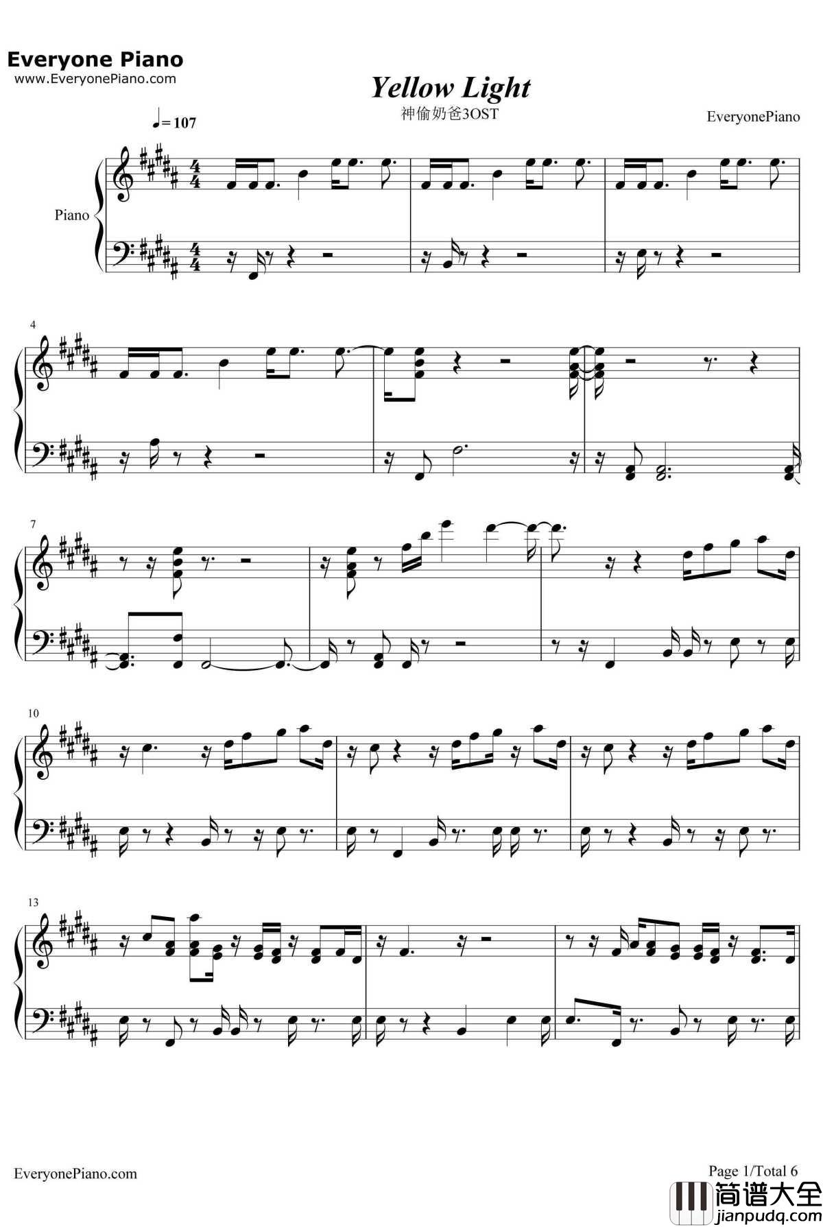 Yellow_Light钢琴谱_PharrellWilliams_神偷奶爸3OST