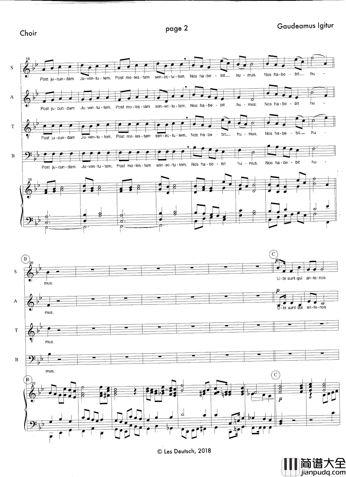Gaudeamus_Igitur钢琴谱_Les_Deutsch