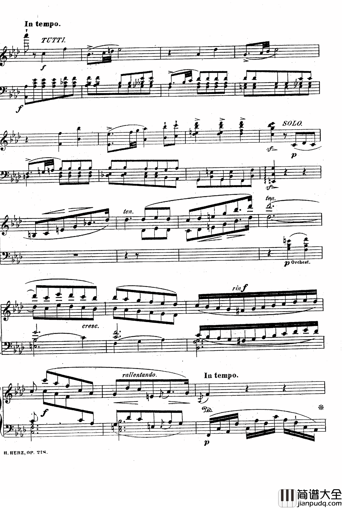 降A大调第八钢琴协奏曲Op.218钢琴谱_赫尔兹