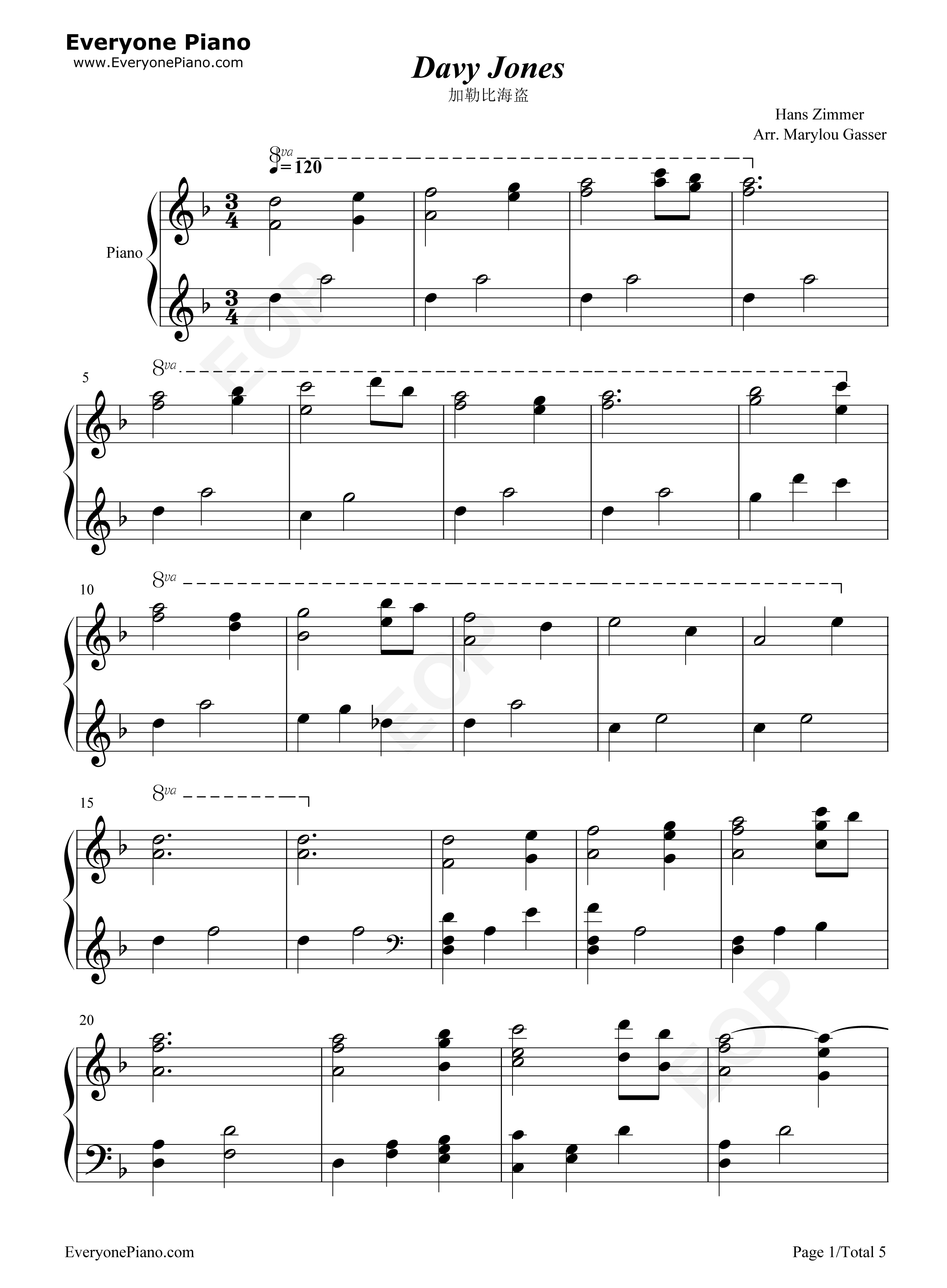 Davy_Jones钢琴谱_Hans_Zimmer