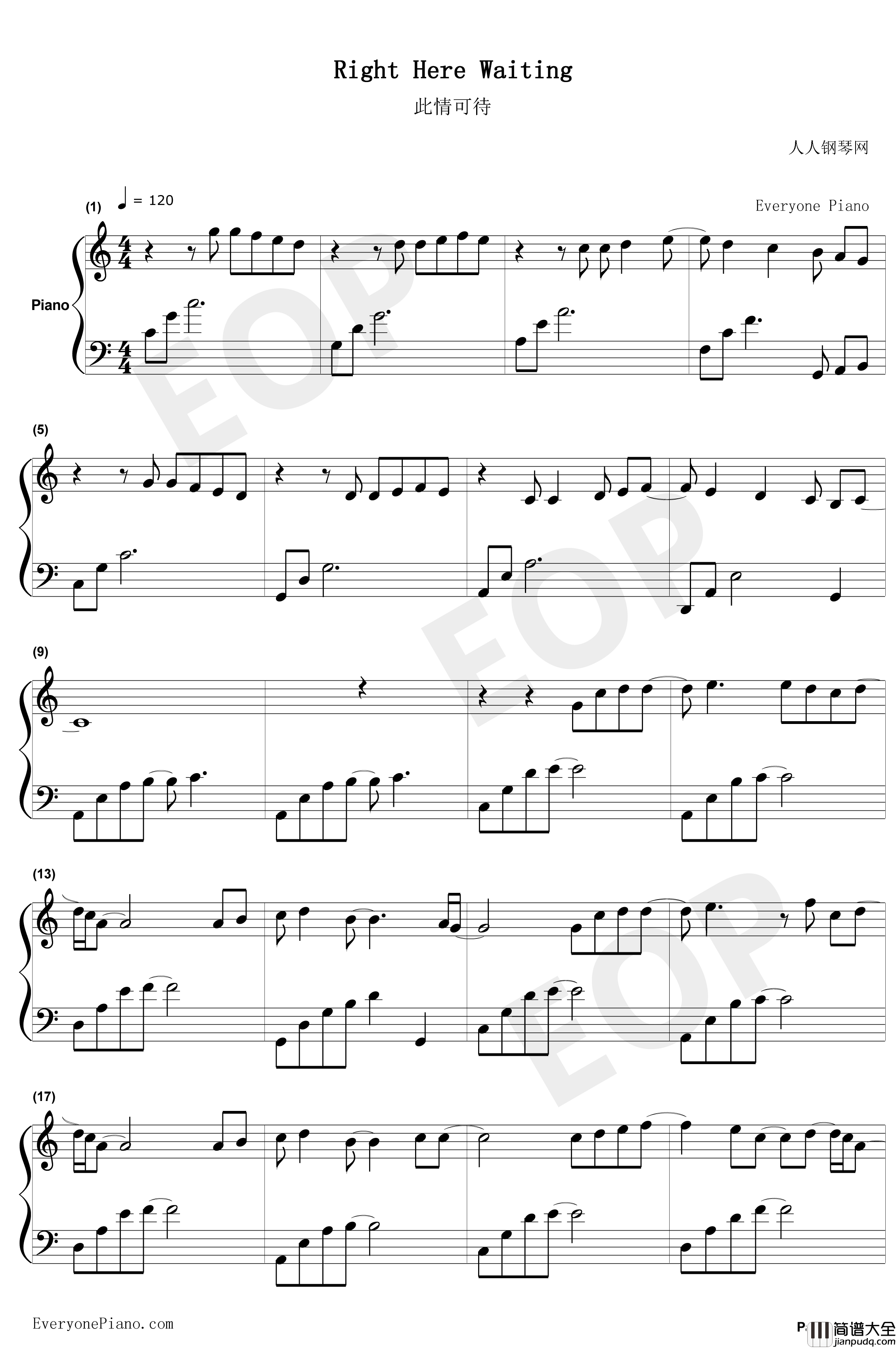 Right_Here_Waiting钢琴谱_RichardMarx_此情可待