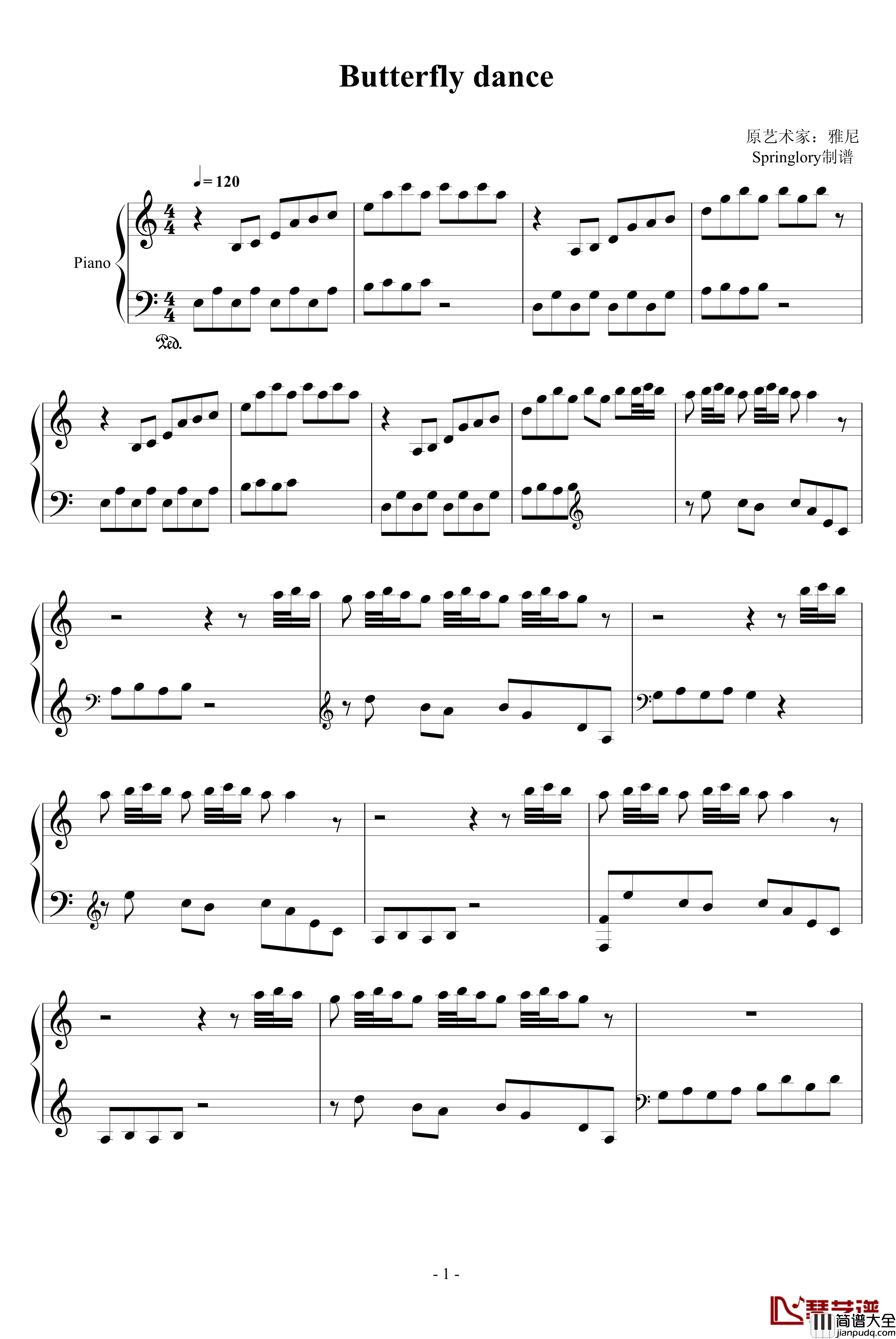 Butterfly_dance钢琴谱_雅尼
