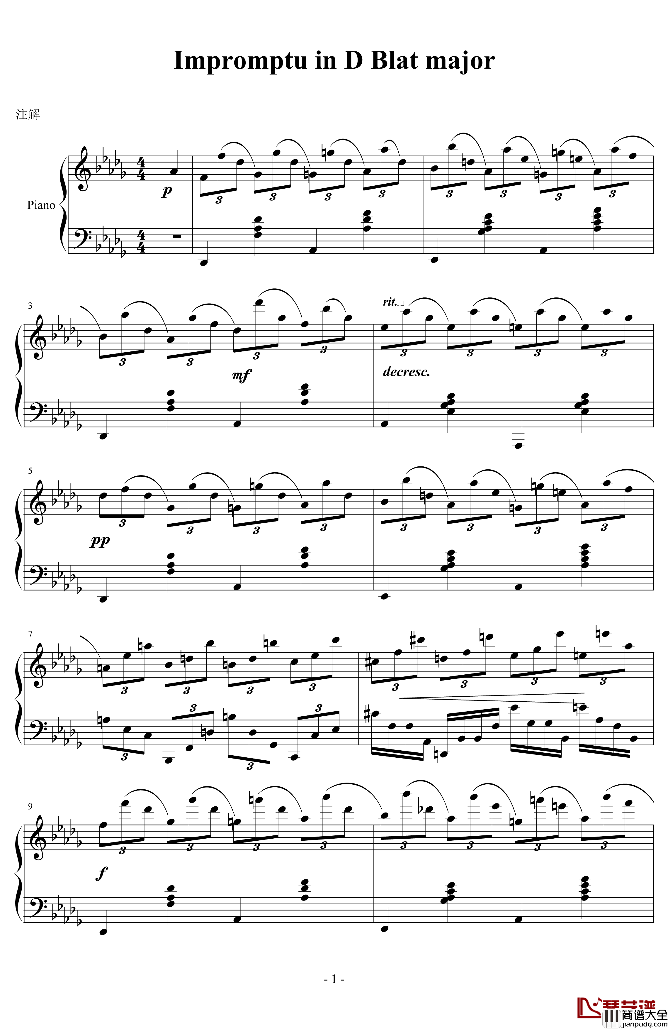 Db大调即兴曲钢琴谱_热情而辉煌