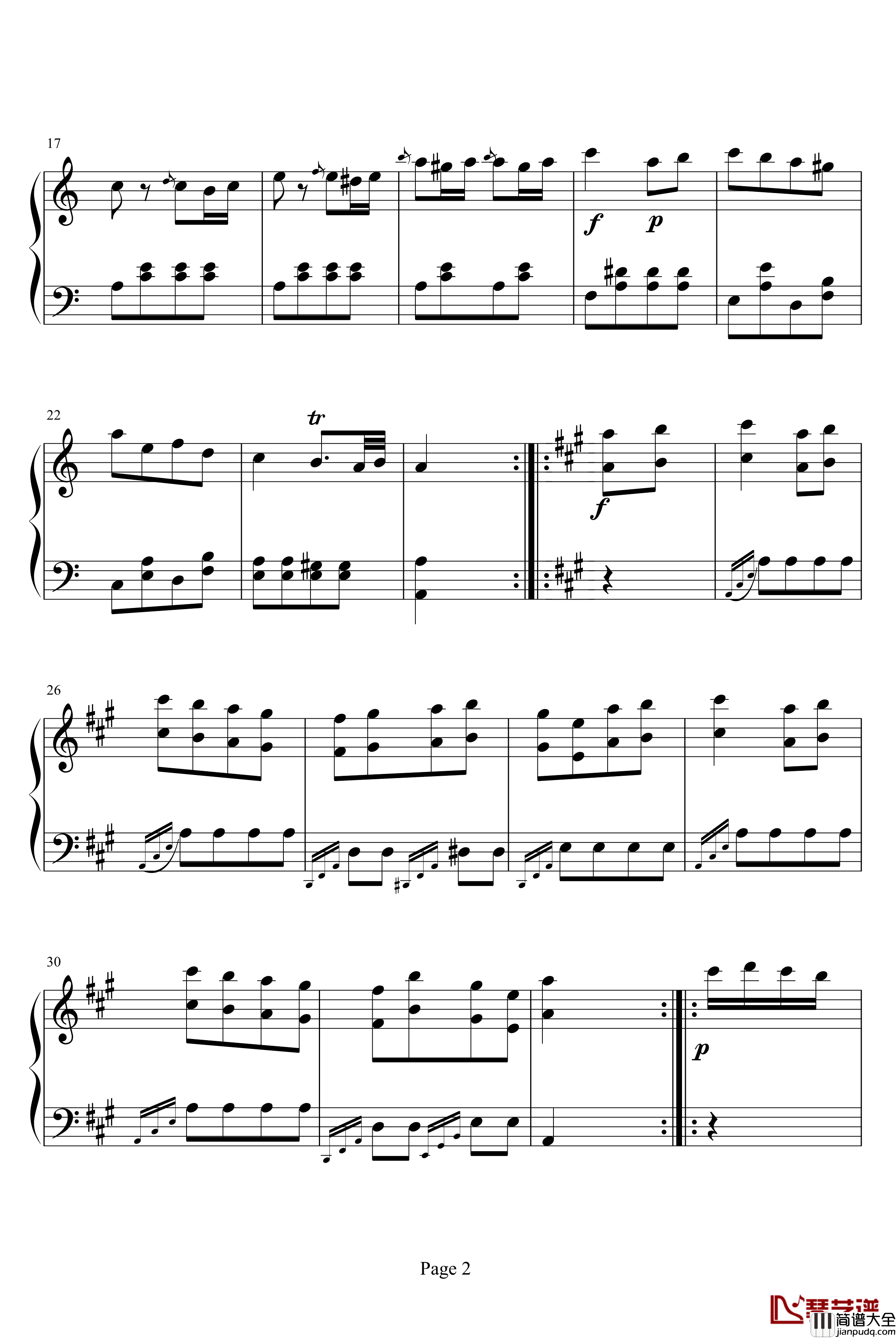 土耳其进行曲钢琴谱_莫扎特