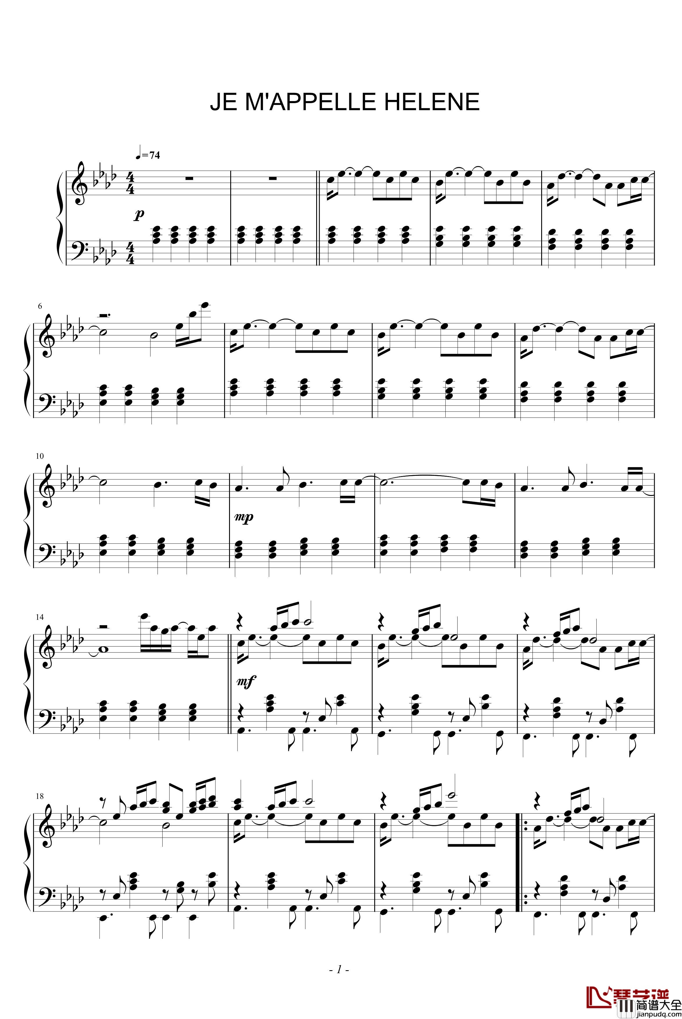 Je_M_Appelle_Helene钢琴谱_Helene_Rolles