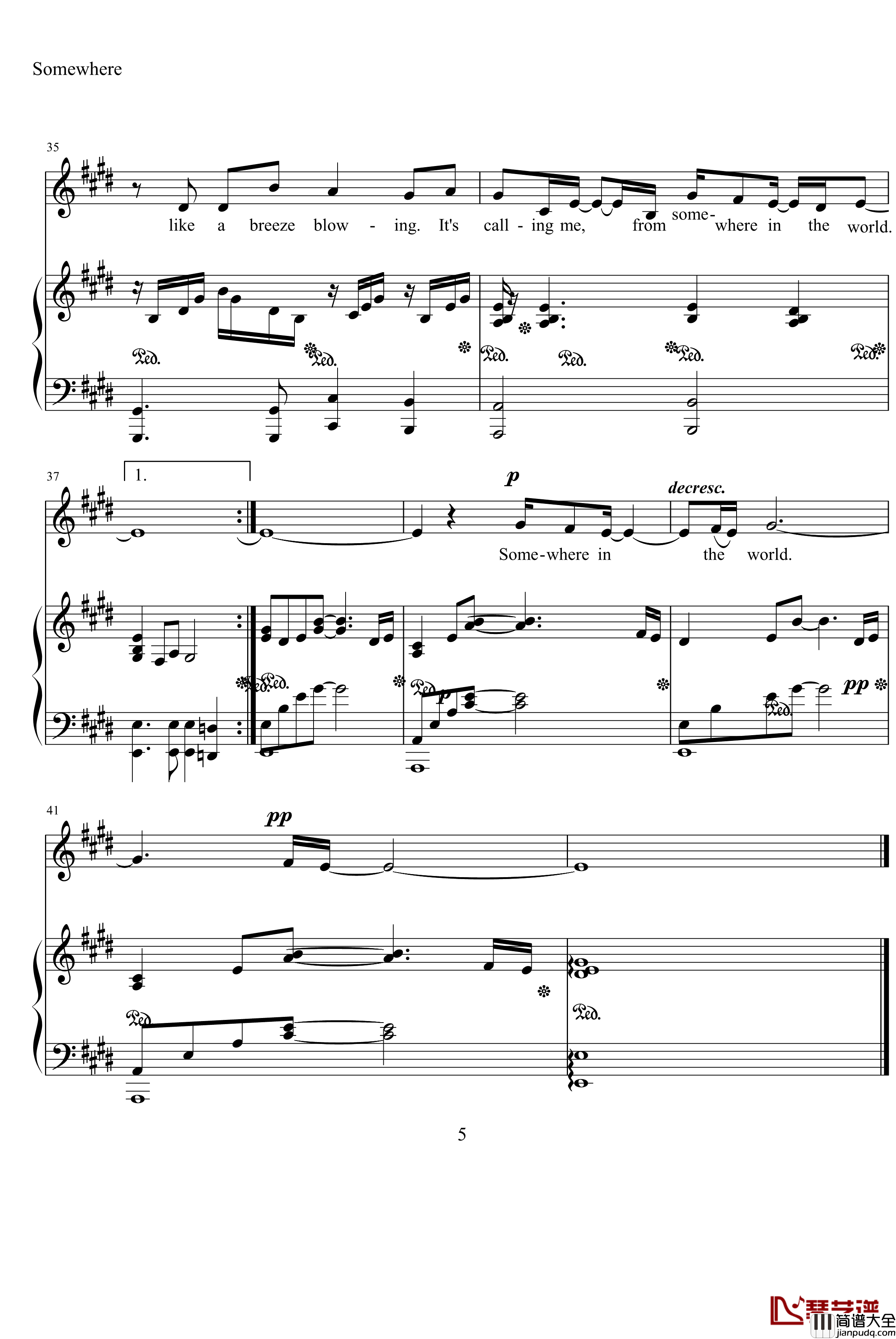 somewhere钢琴谱_弹唱版_slayers_TRY_桑岛法子