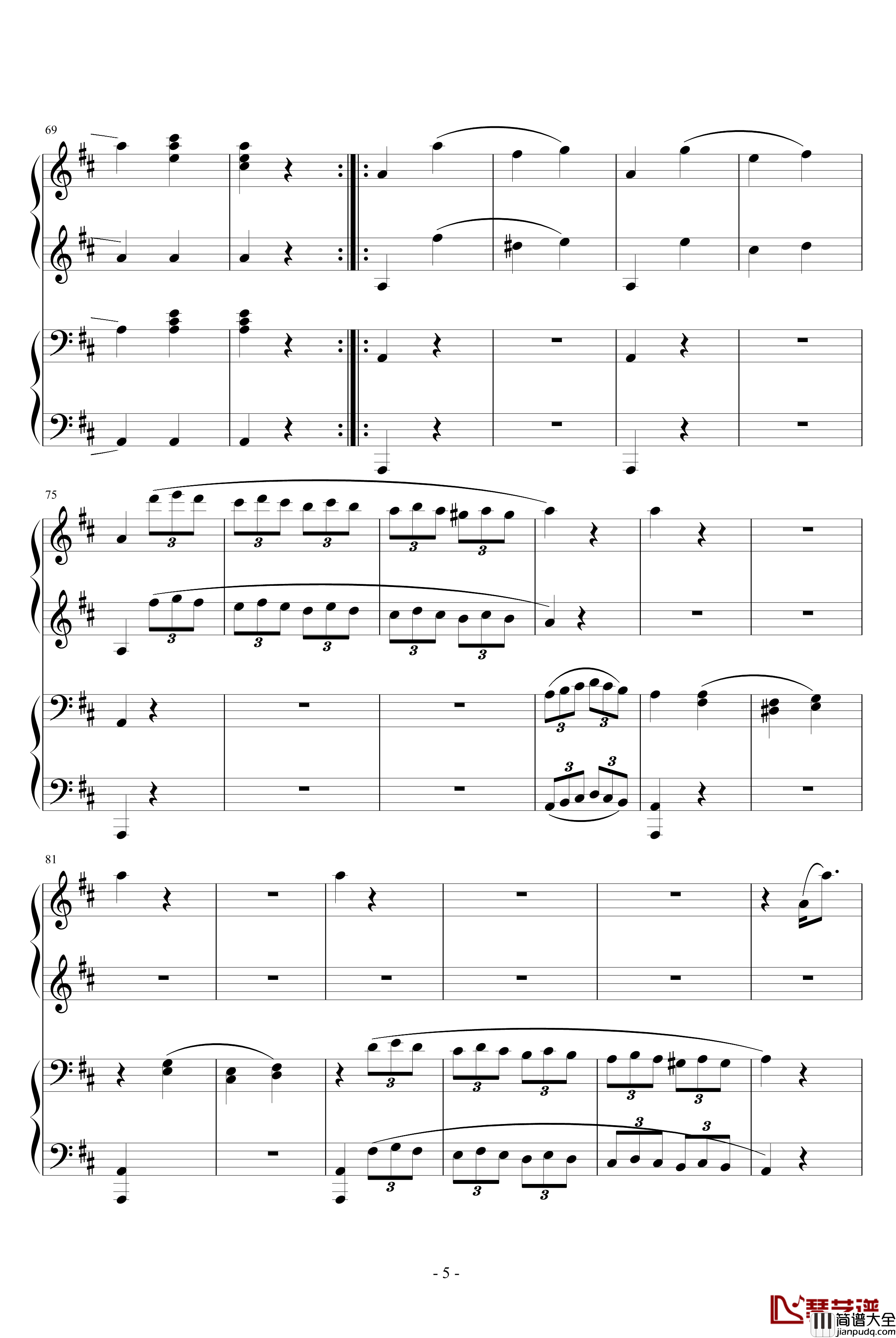 D大调四手联弹钢琴奏鸣曲第三乐章钢琴谱_莫扎特
