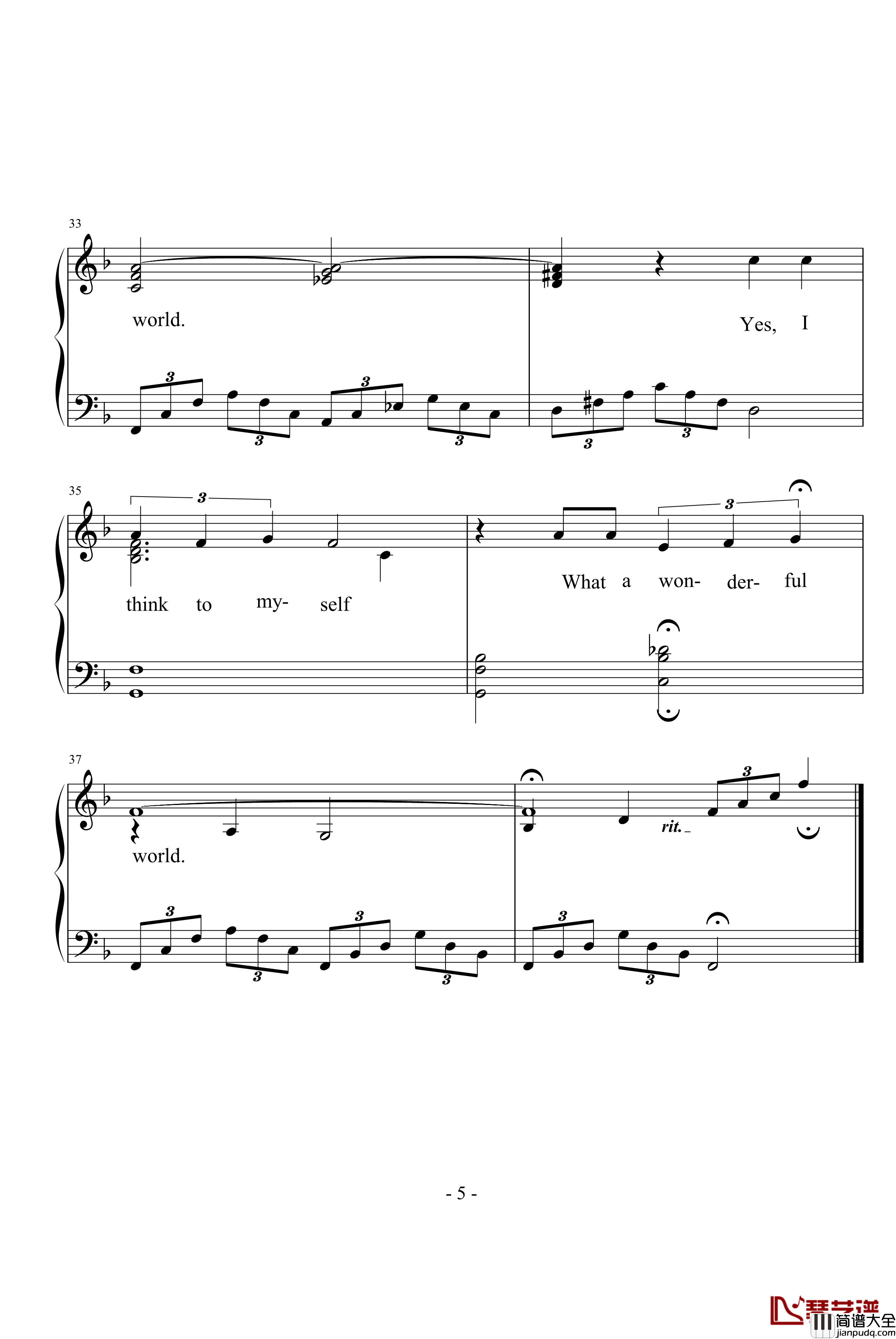 What_A_Wonderful_World钢琴谱_经典布鲁斯_Louis_Armstrong