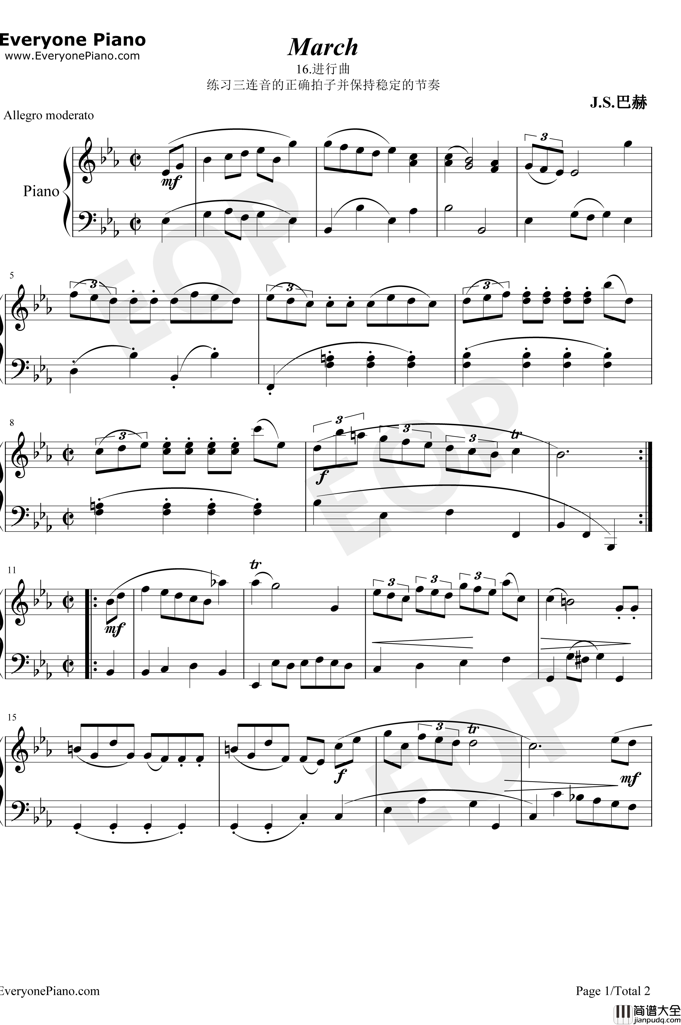进行曲16钢琴谱_巴赫_巴赫初级钢琴曲集