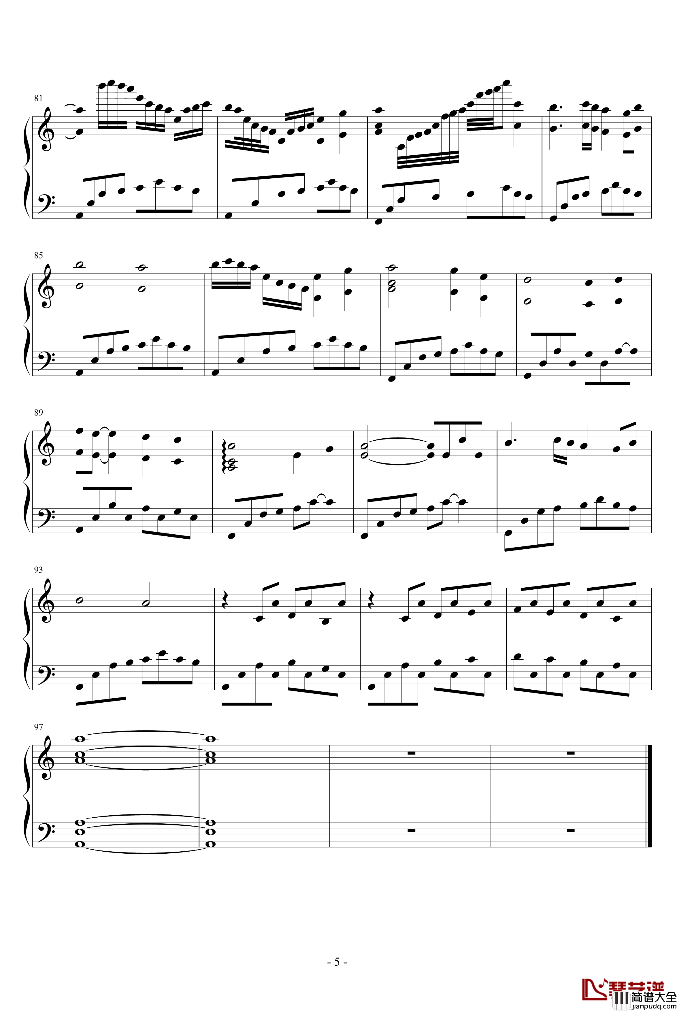 勇敢的心钢琴谱_网络上流传版本_Braveheart_Theme_班得瑞_Bandari