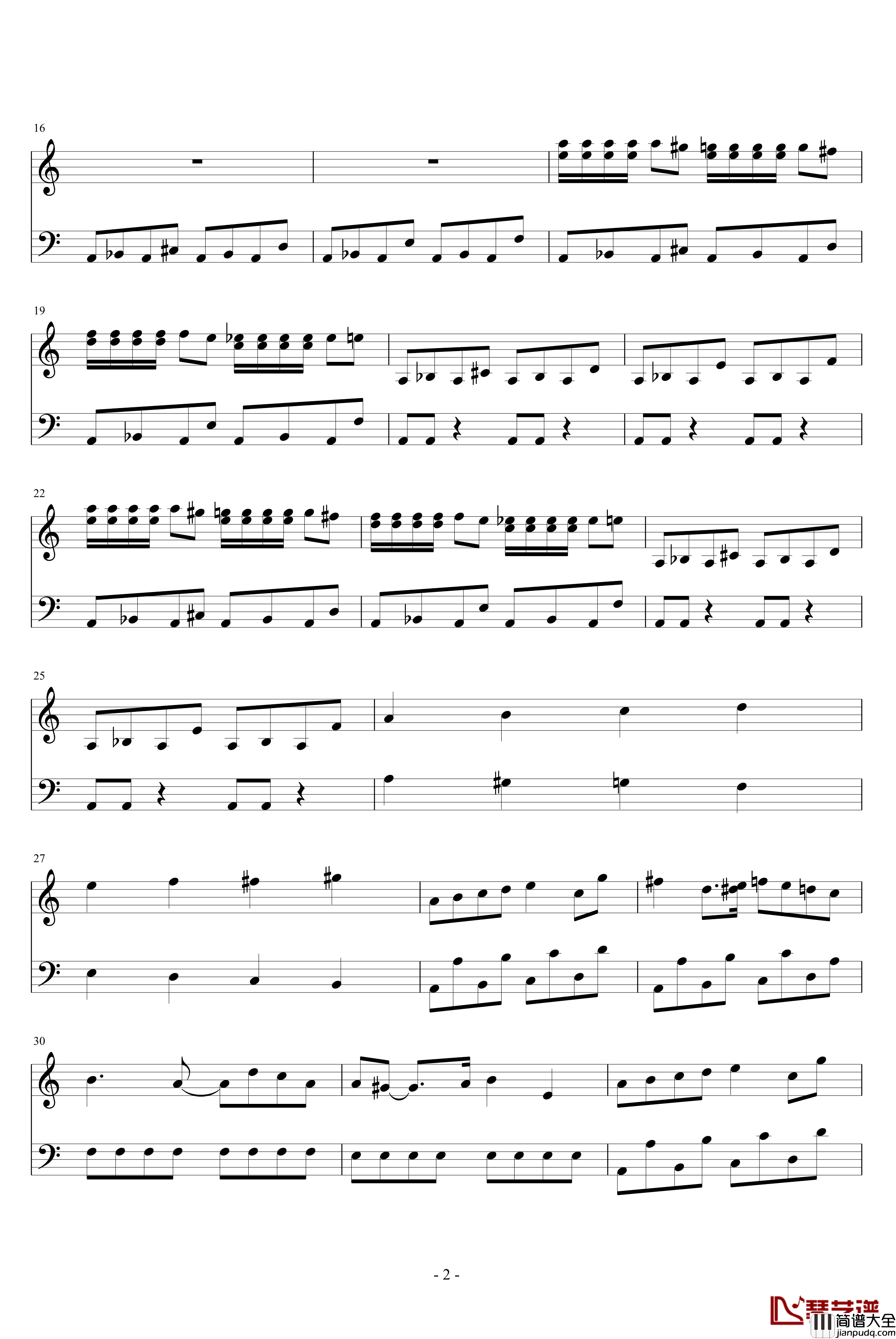 FF2战斗曲钢琴谱_游戏_FC
