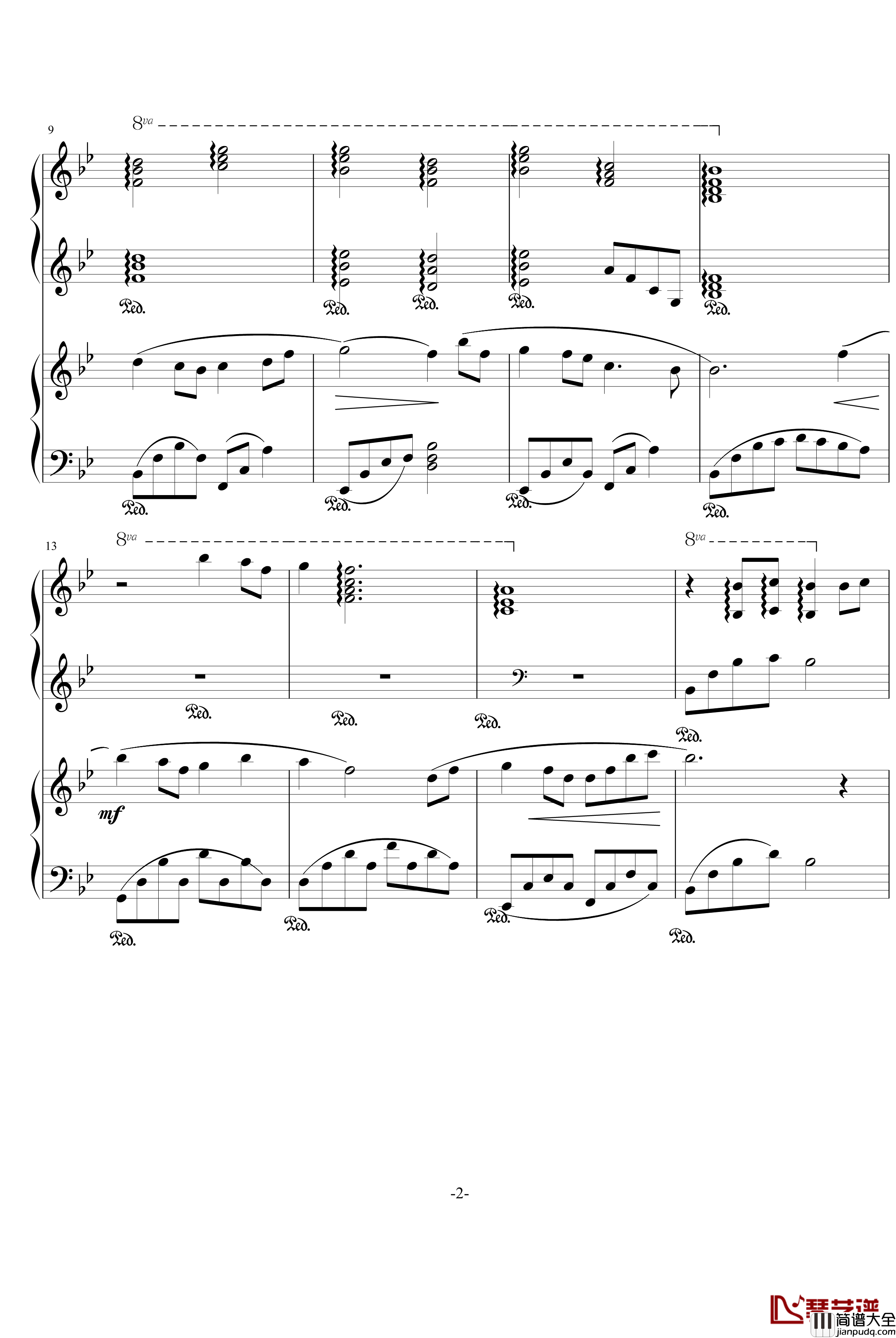 小夜曲钢琴谱_双_班得瑞_Bandari