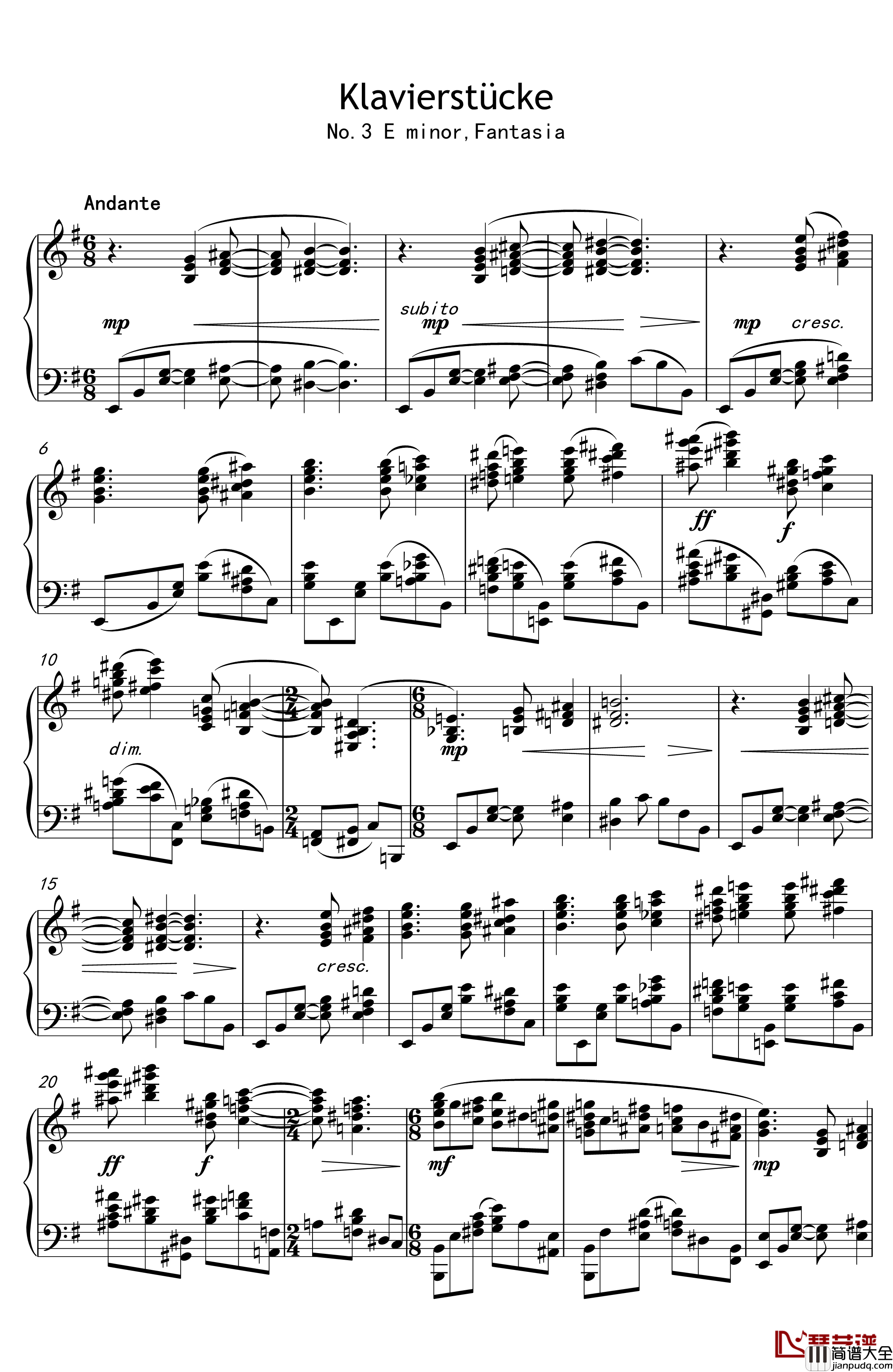 幻想曲钢琴谱_钢琴曲4首，Op3no3_榕剑