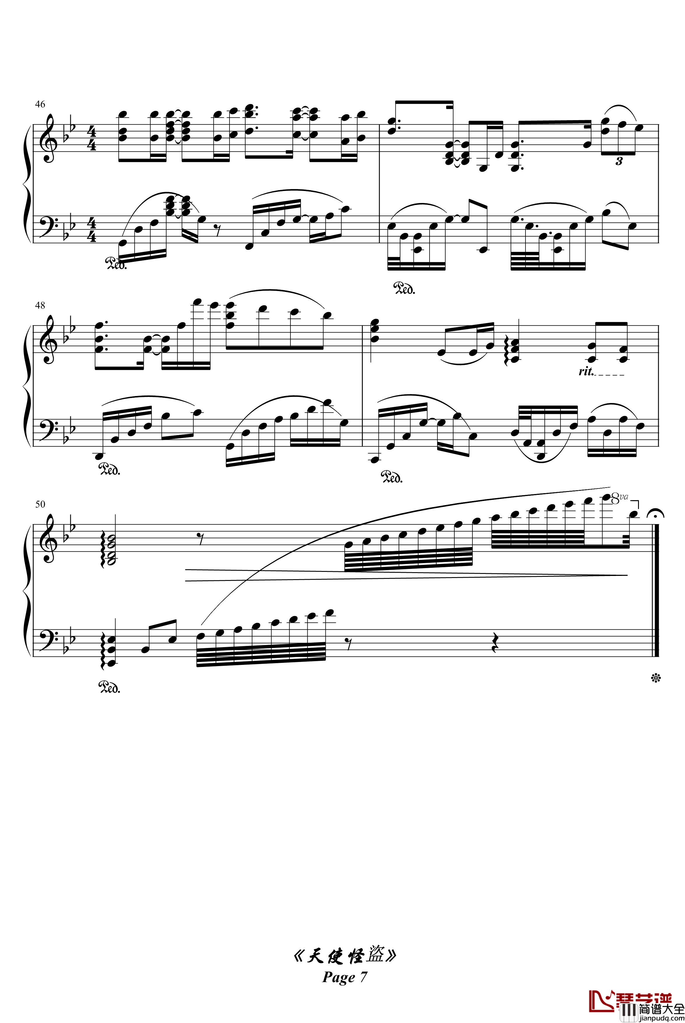 天使怪盗主题曲钢琴谱_白夜_綾楓版_动漫影视