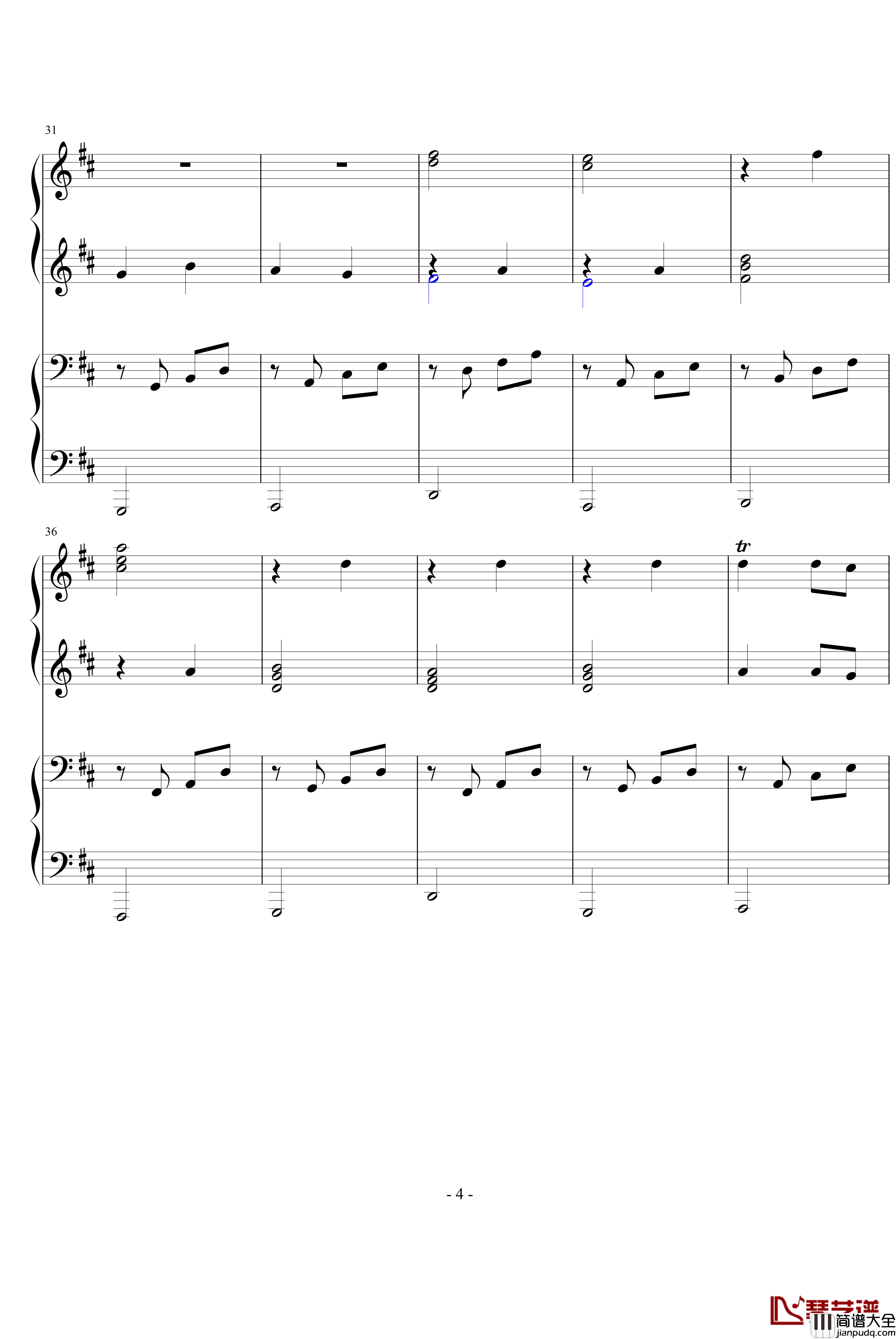 卡农四手联弹钢琴谱_Charm改编版_帕赫贝尔_Pachelbel