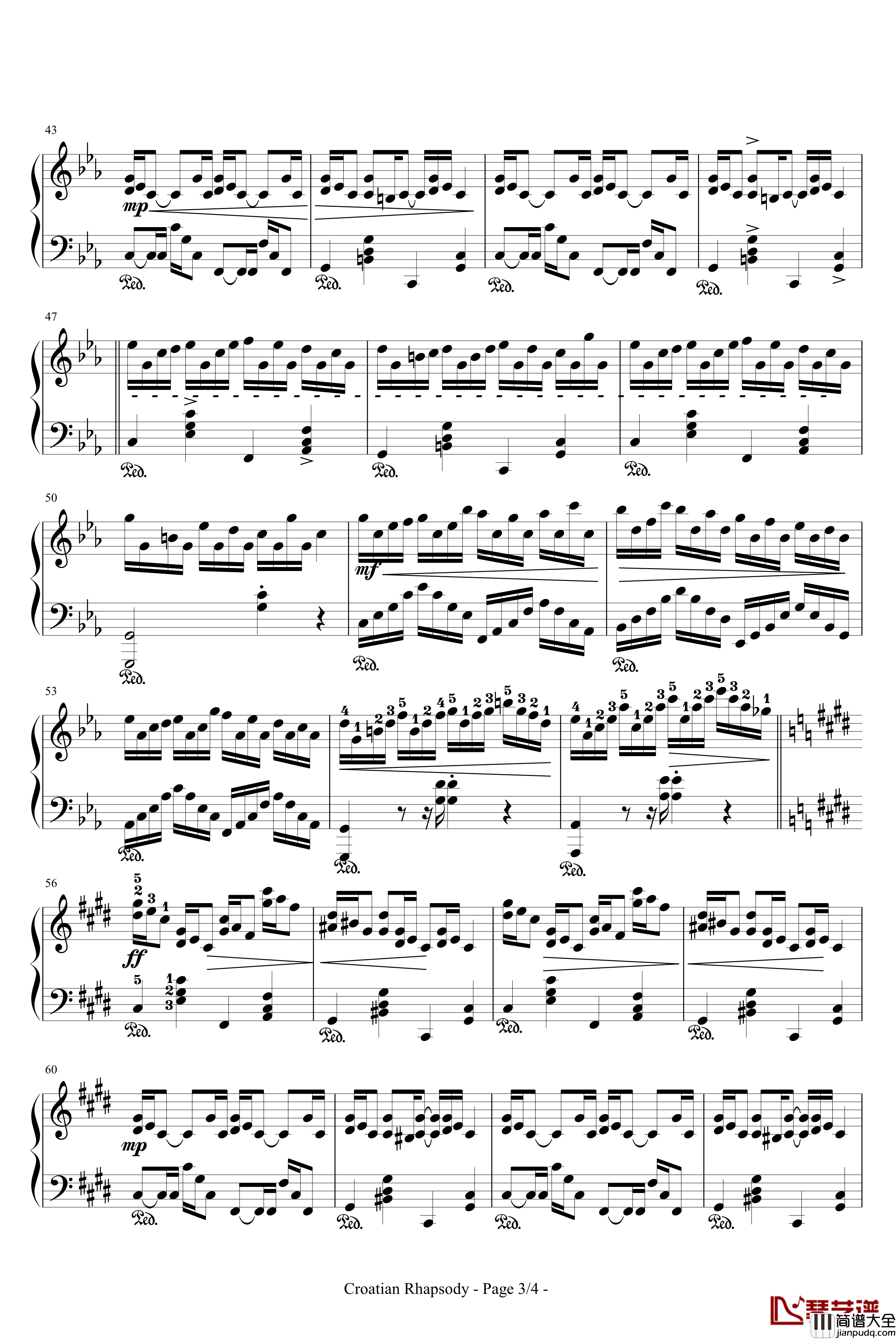 克罗地亚狂想曲钢琴谱_带指法_马克西姆_Maksim·Mrvica