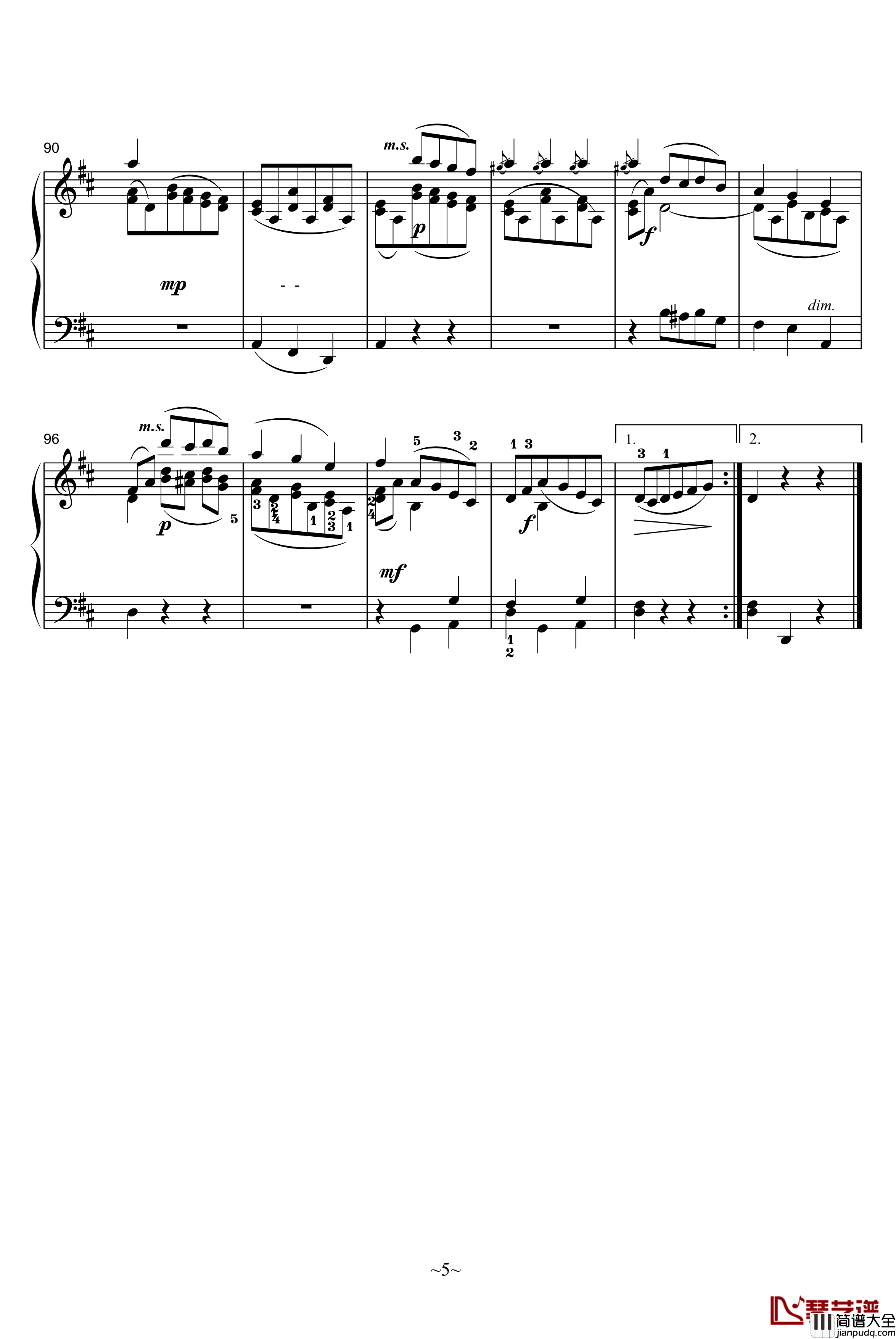 A大调奏鸣曲第二乐章钢琴谱_莫扎特