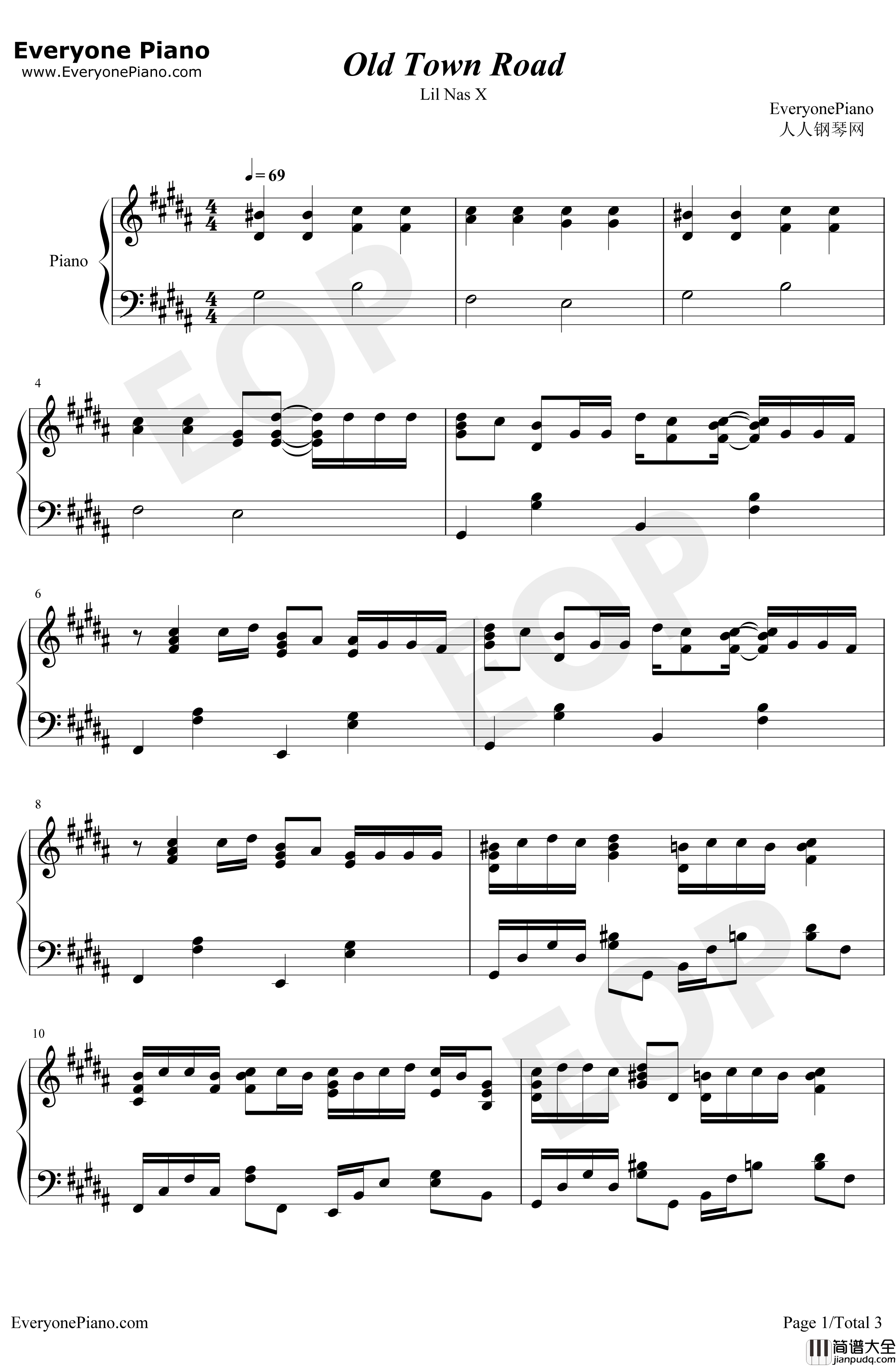 Old_Town_Road钢琴谱_LilNasX_抖音神曲又一次改变了游戏规则