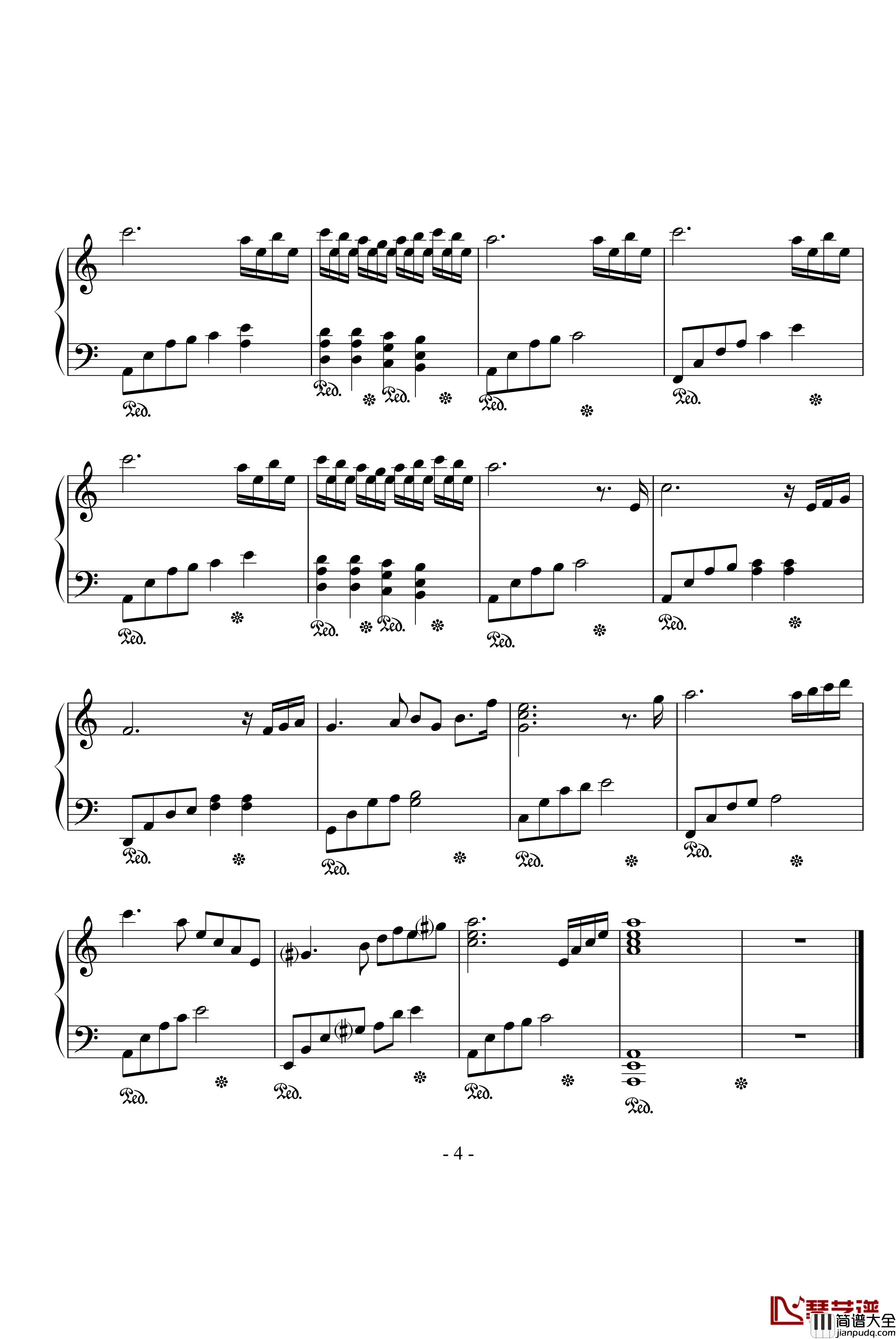 眼泪钢琴谱_tears_钢琴超级简易演奏版_未知分类