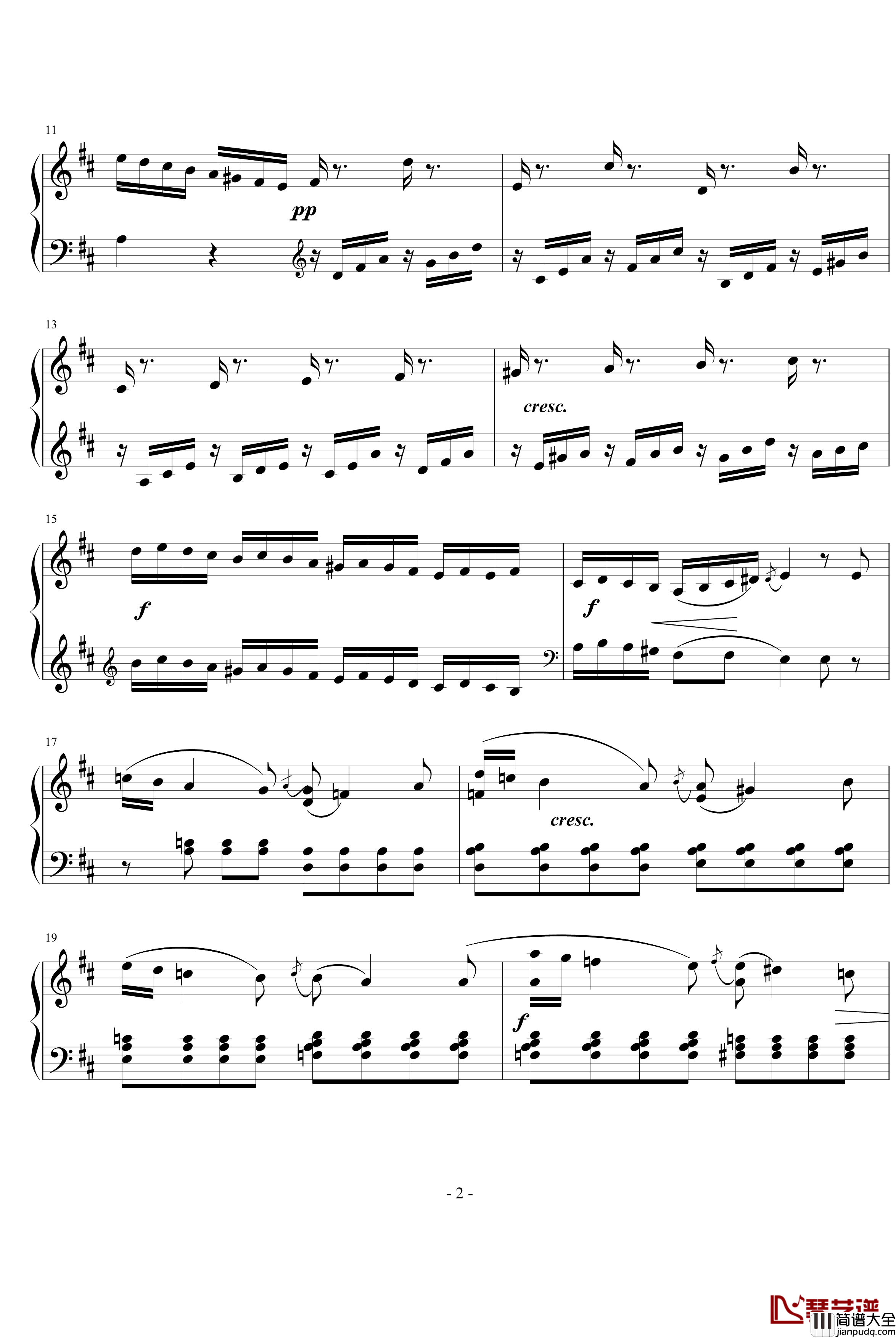 D大调奏鸣曲钢琴谱_世界名曲
