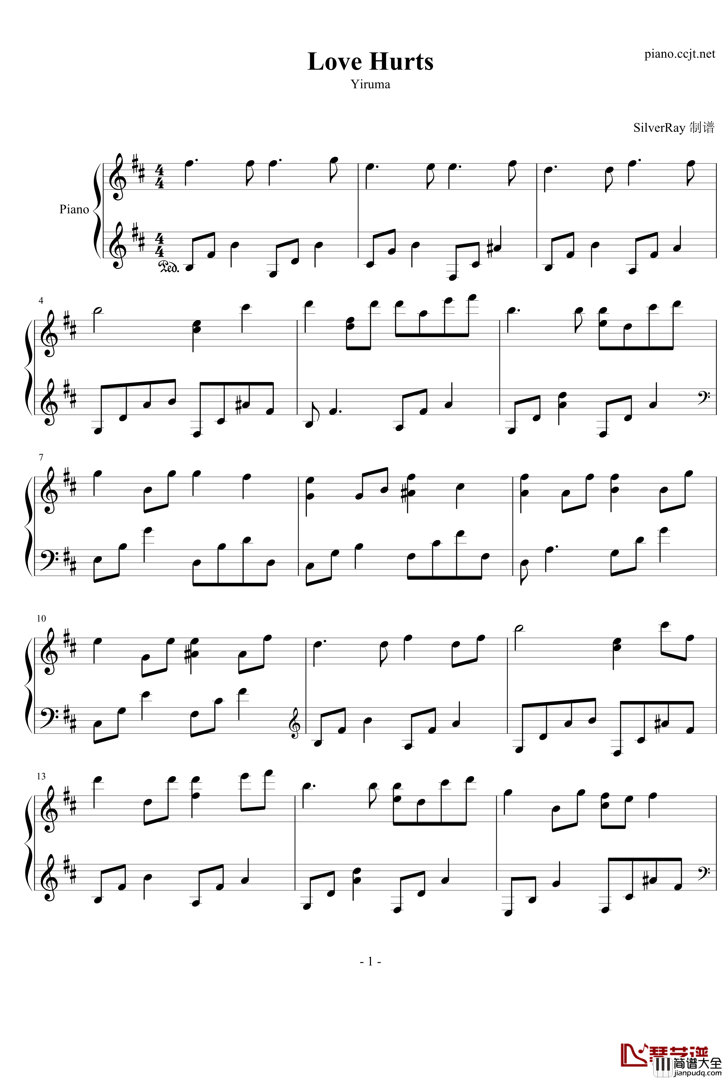 Love_Hurts钢琴谱_Yiruma