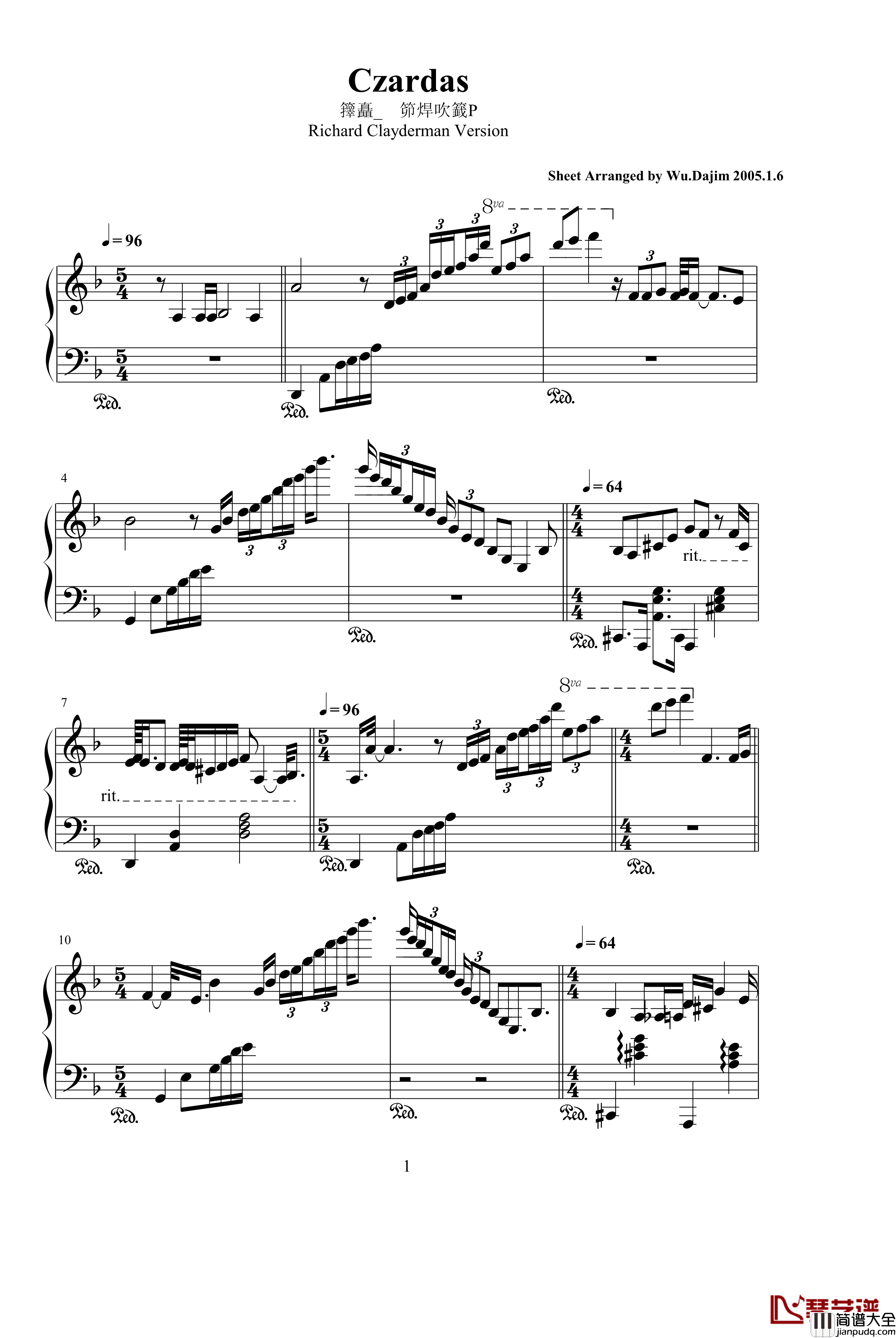 柴達爾斯舞曲钢琴谱_克莱德曼