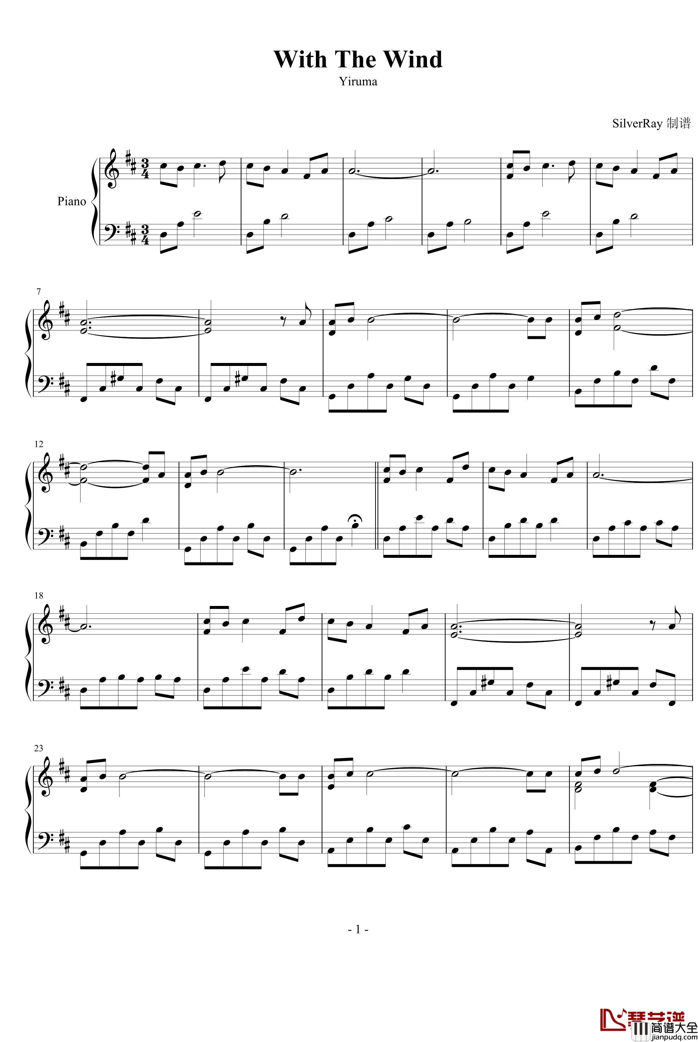 With_The_Wind钢琴谱_Yiruma