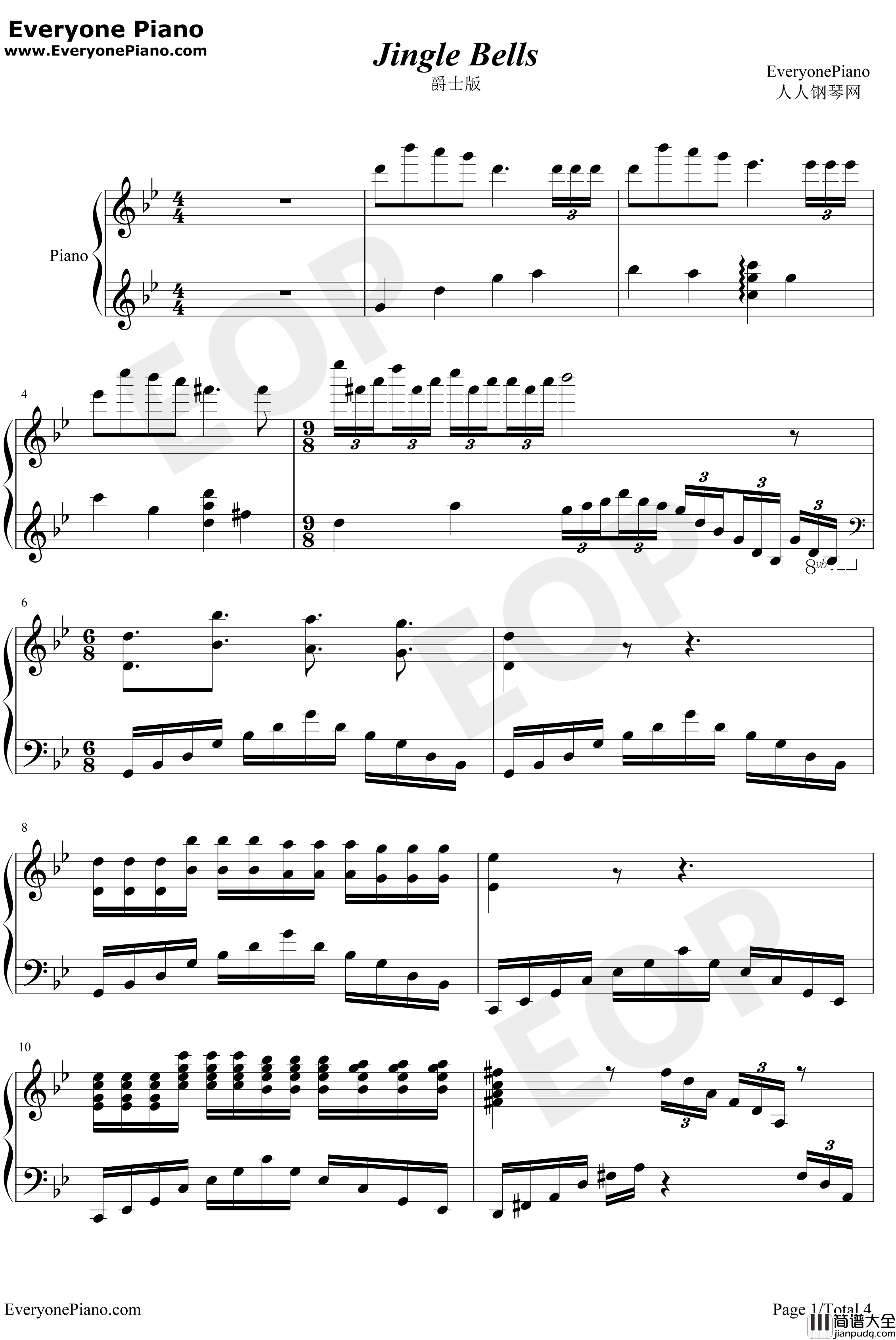 Jingle_Bells钢琴谱_JamesLordPierpont_爵士版