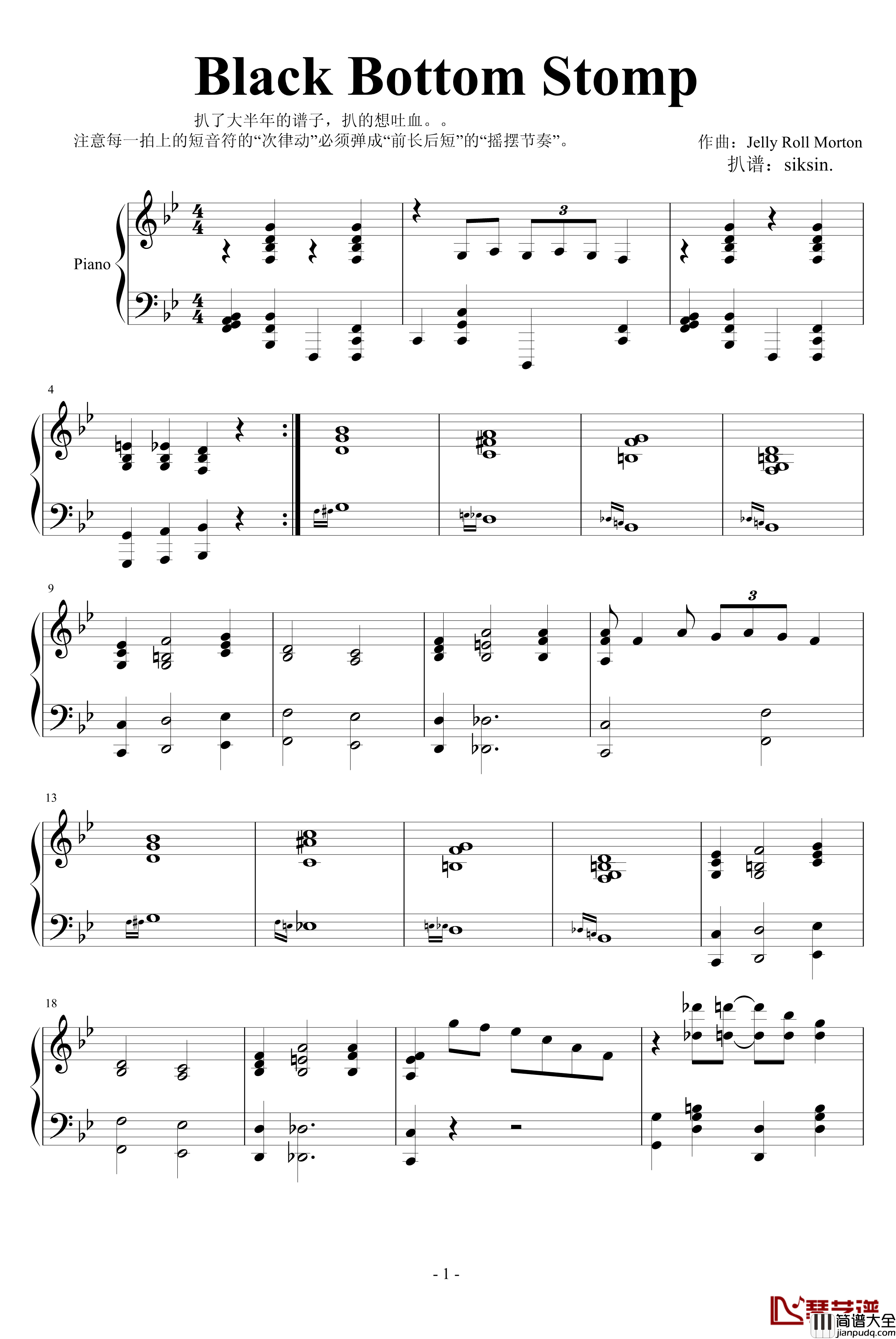 Black_Bottom_Stomp钢琴谱_Jelly_Roll_Morton