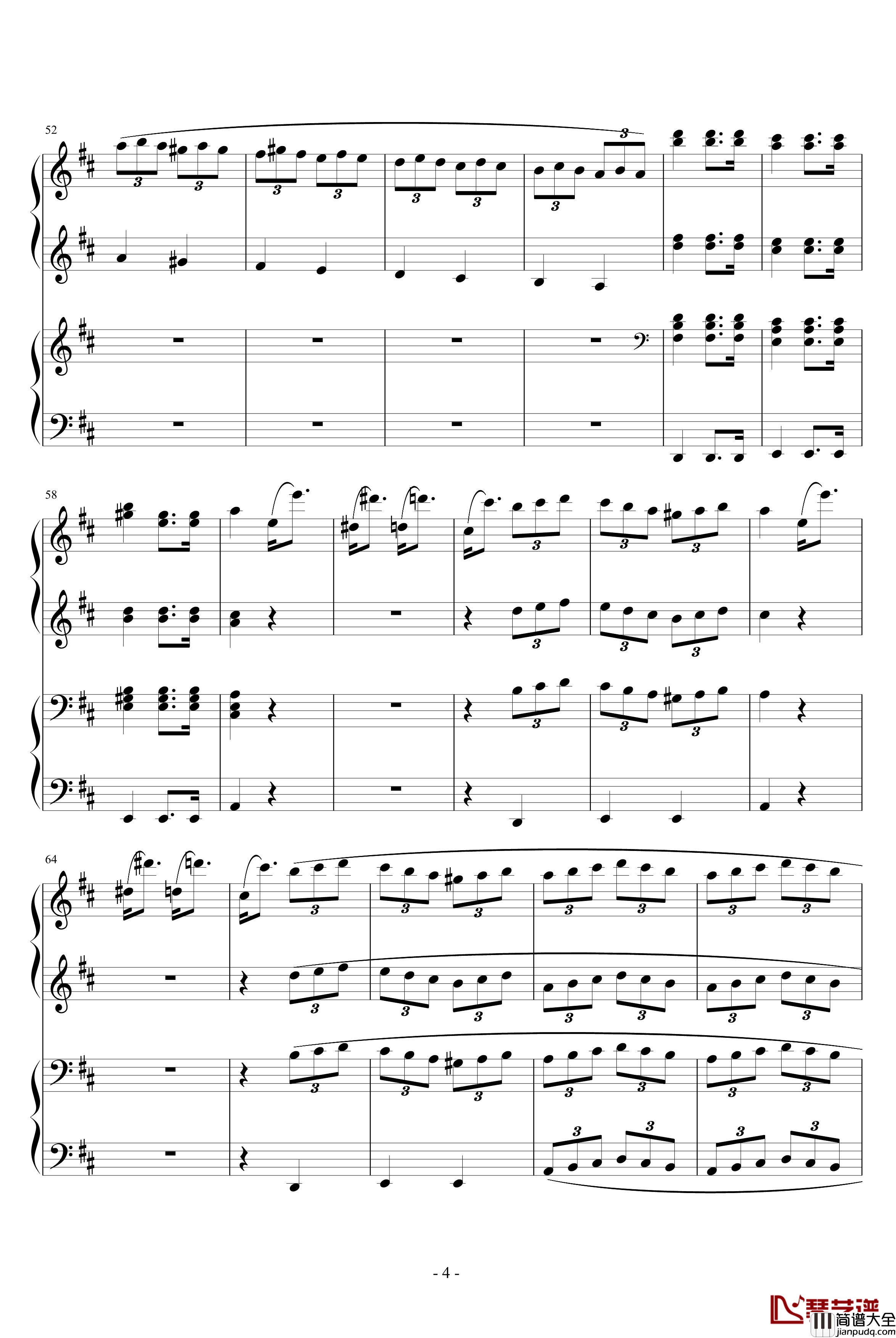 D大调四手联弹钢琴奏鸣曲第三乐章钢琴谱_莫扎特