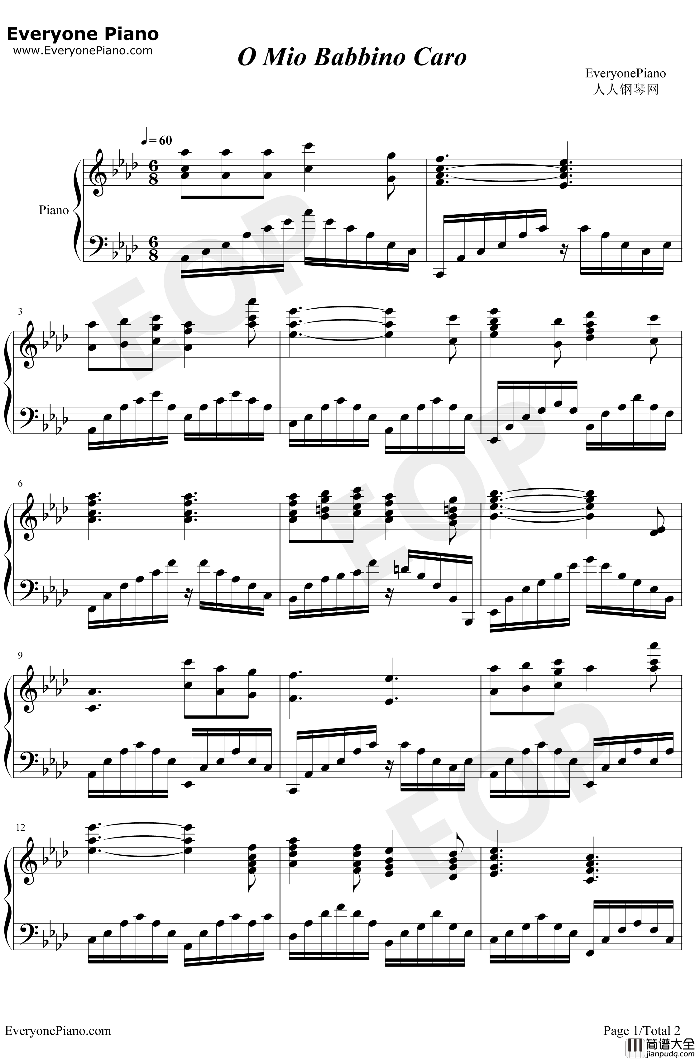 O_Mio_Babbino_Caro钢琴谱_Giacomo_Puccini_贾尼斯基基OST