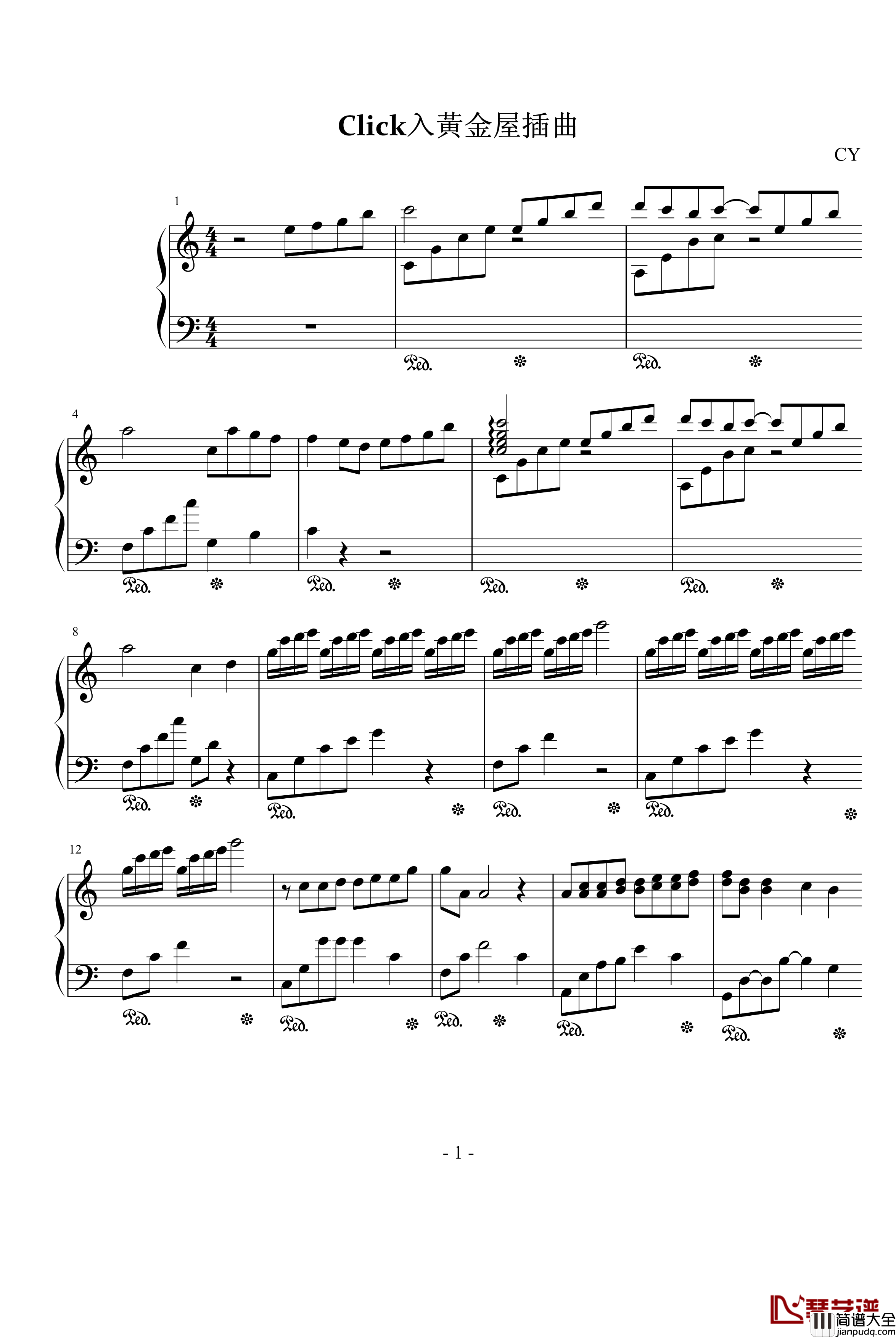 click入黄金屋钢琴插曲钢琴谱_影视