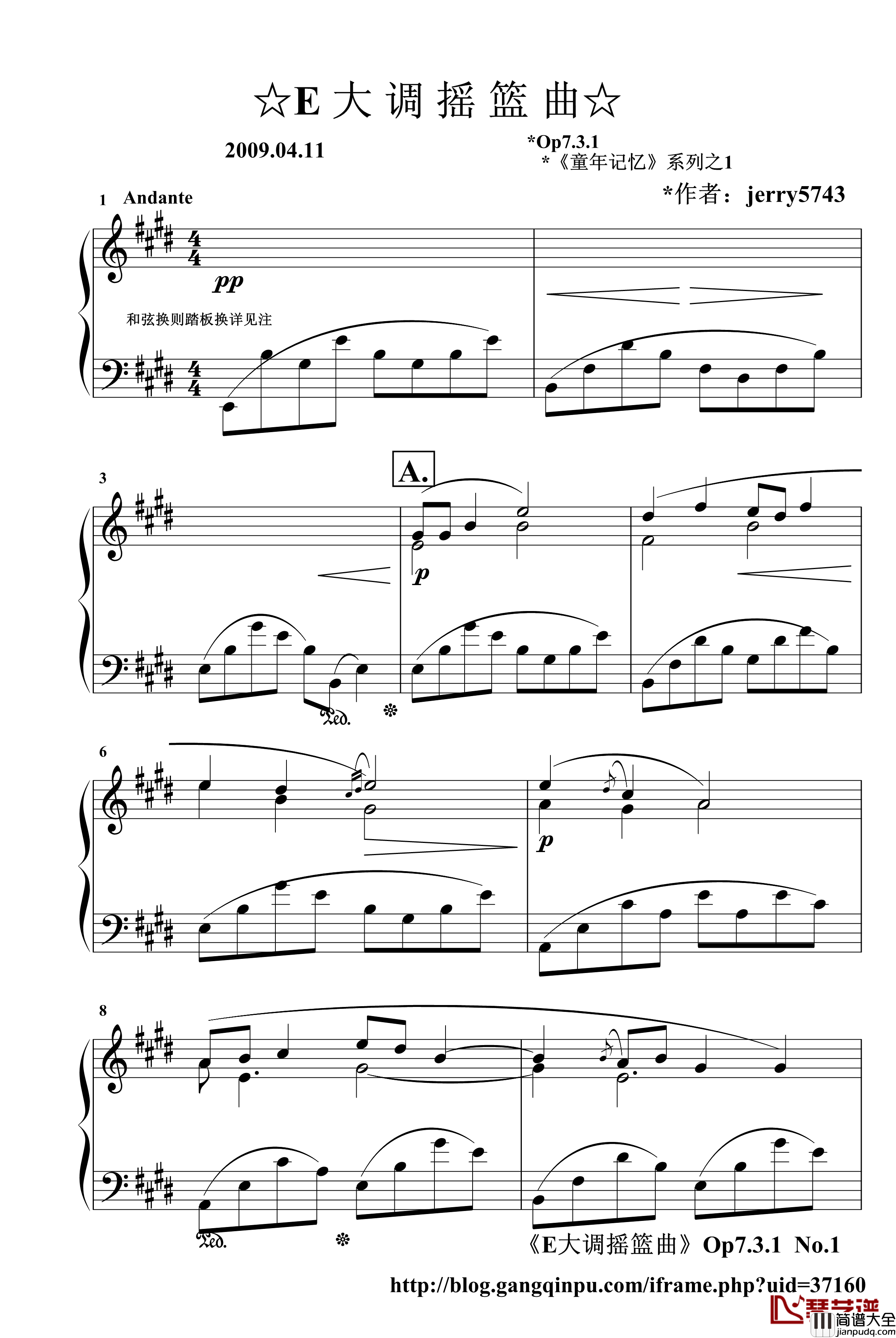E大调摇篮曲Op7.3.1钢琴谱_jerry5743