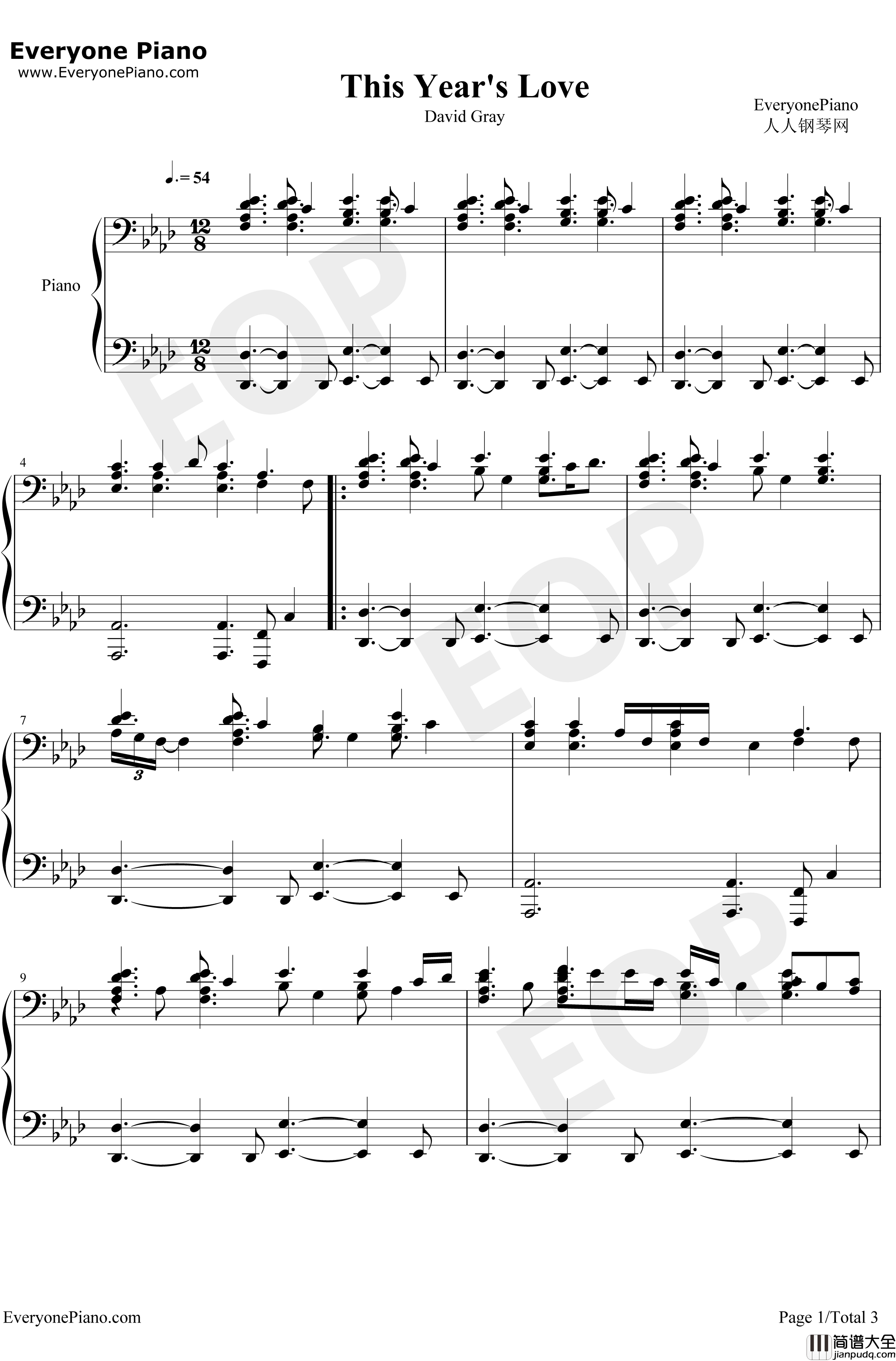 This_Year's_Love钢琴谱_DavidGray