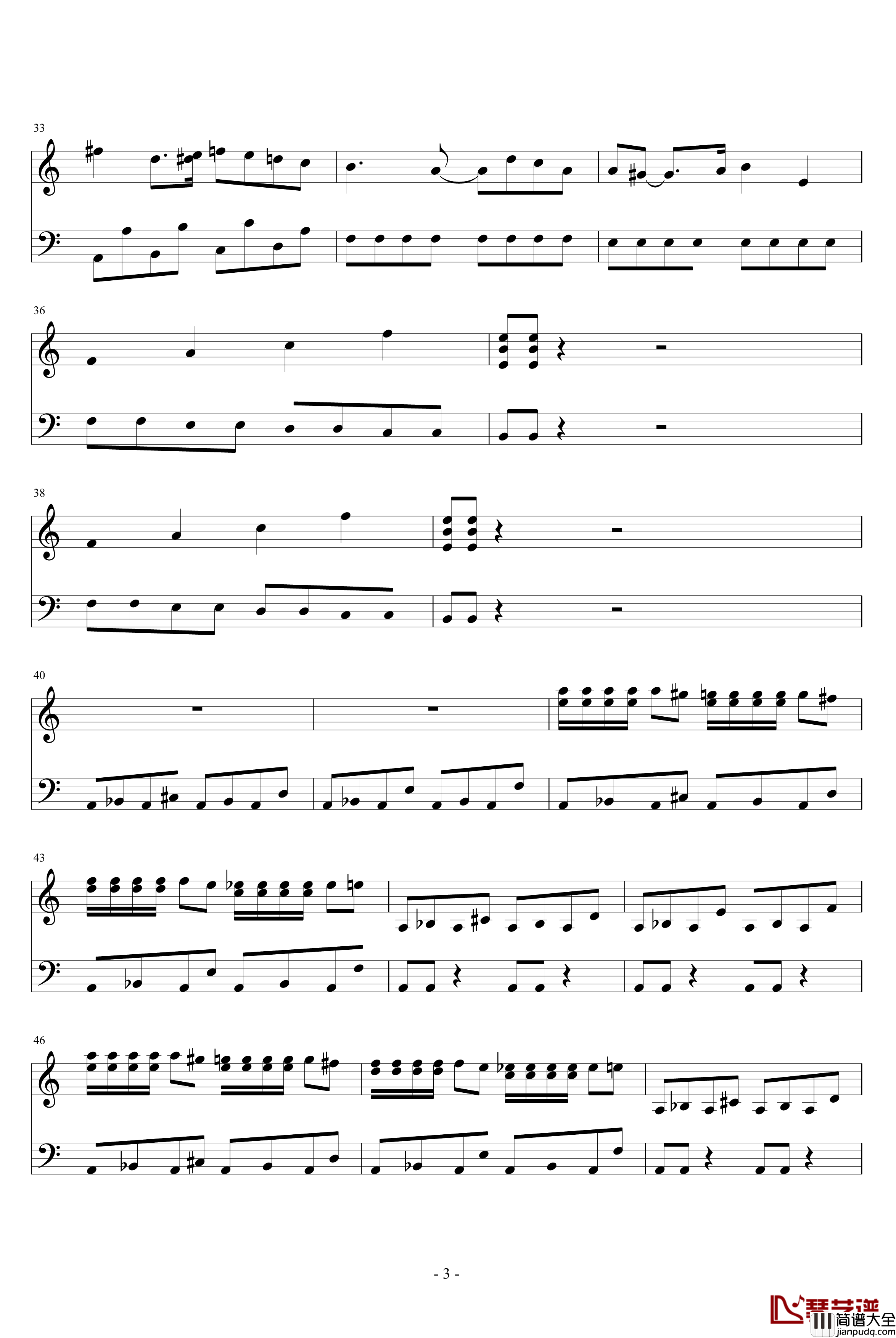 FF2战斗曲钢琴谱_游戏_FC