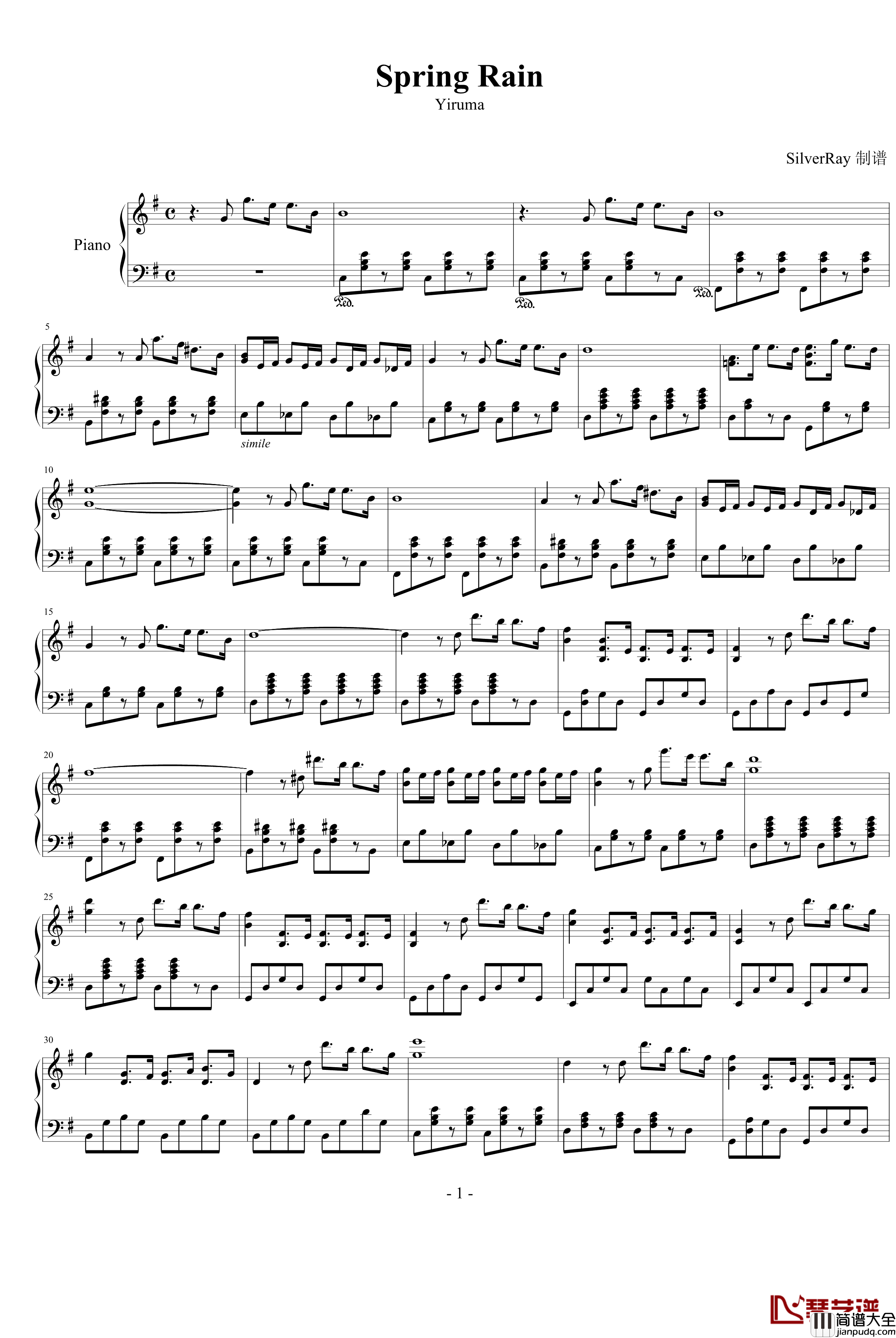Spring_Rain钢琴谱_Yiruma