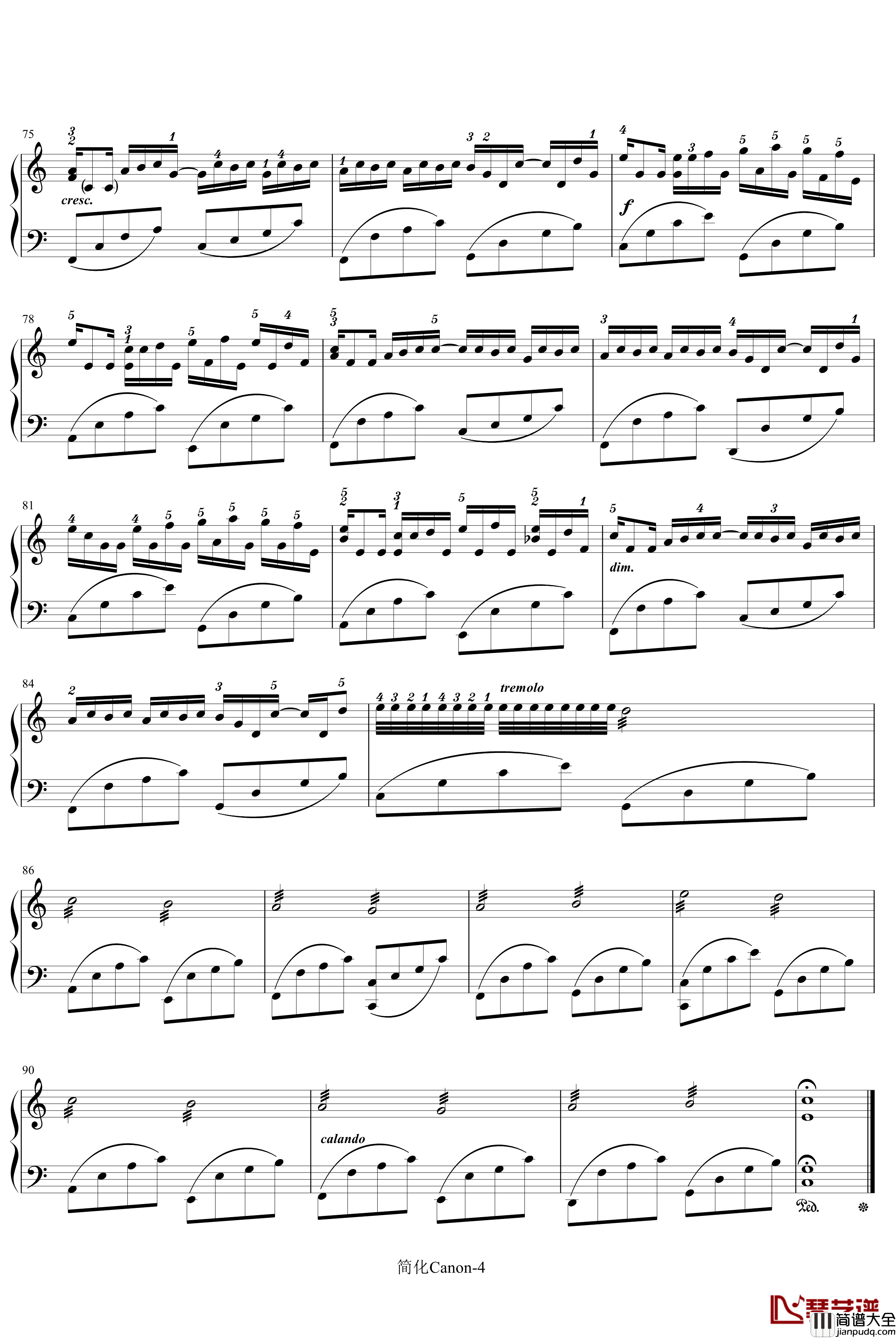 卡农_寒风钢琴谱_简化版_帕赫贝尔_Pachelbel