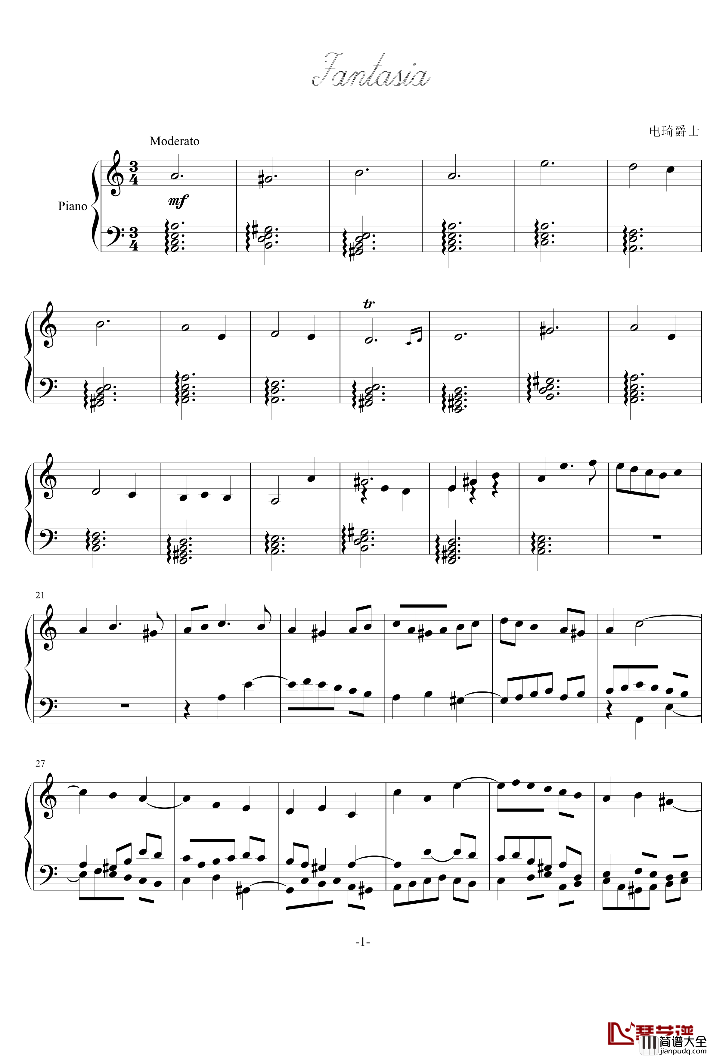 幻想曲钢琴谱_电琦爵士